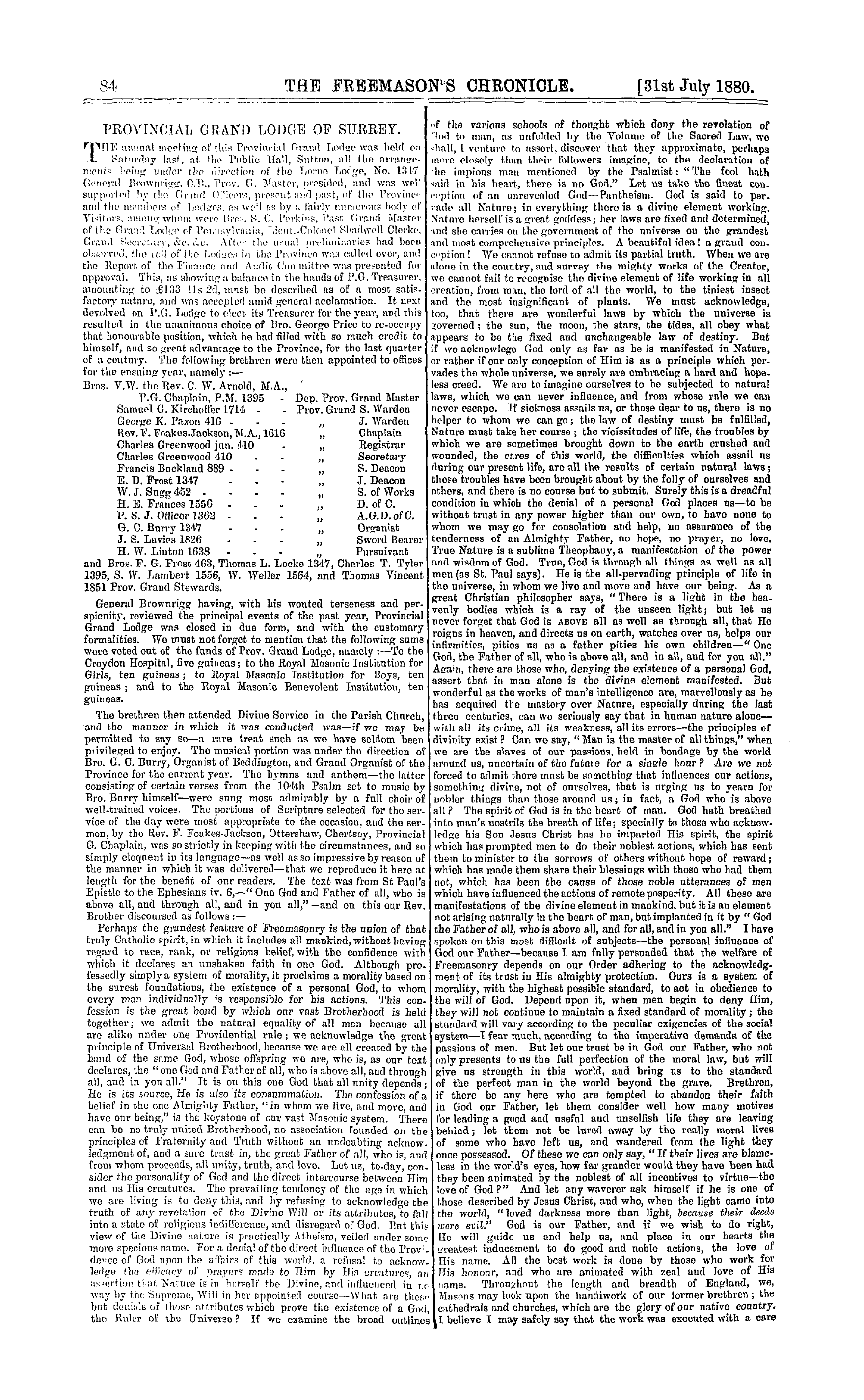 The Freemason's Chronicle: 1880-07-31 - Provincial Grand Lodge Of Surrey.