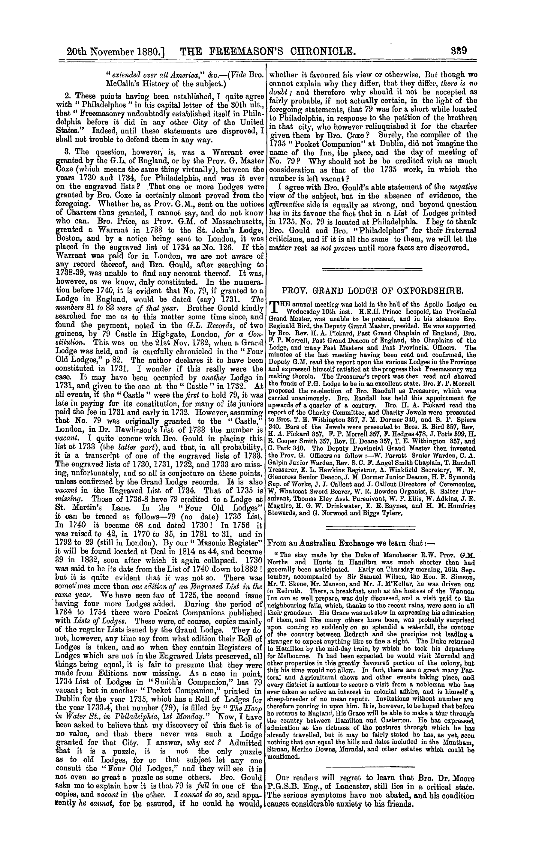 The Freemason's Chronicle: 1880-11-20 - Philadelphia, The Premier Masonic City Of America.