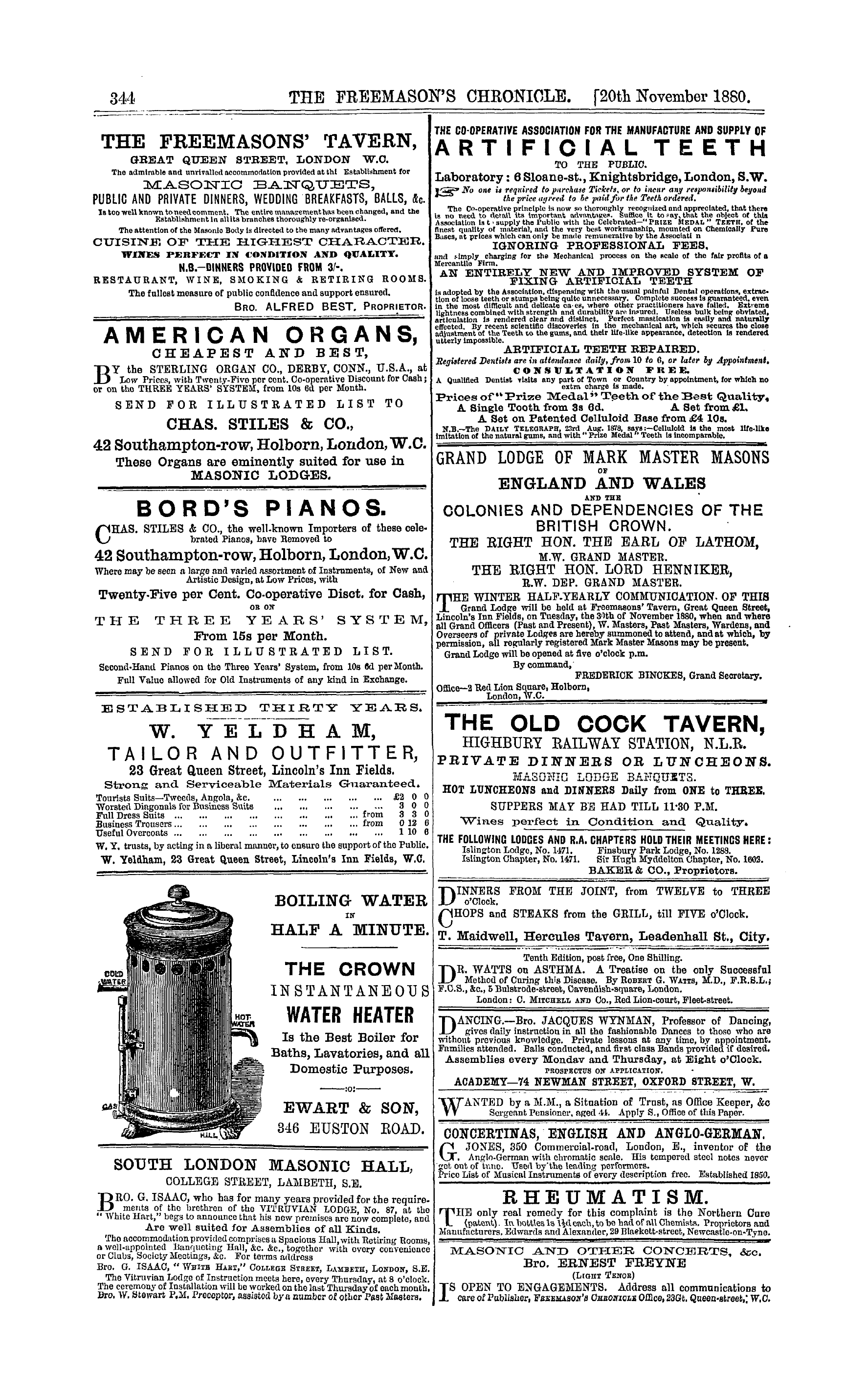 The Freemason's Chronicle: 1880-11-20 - Ad00804