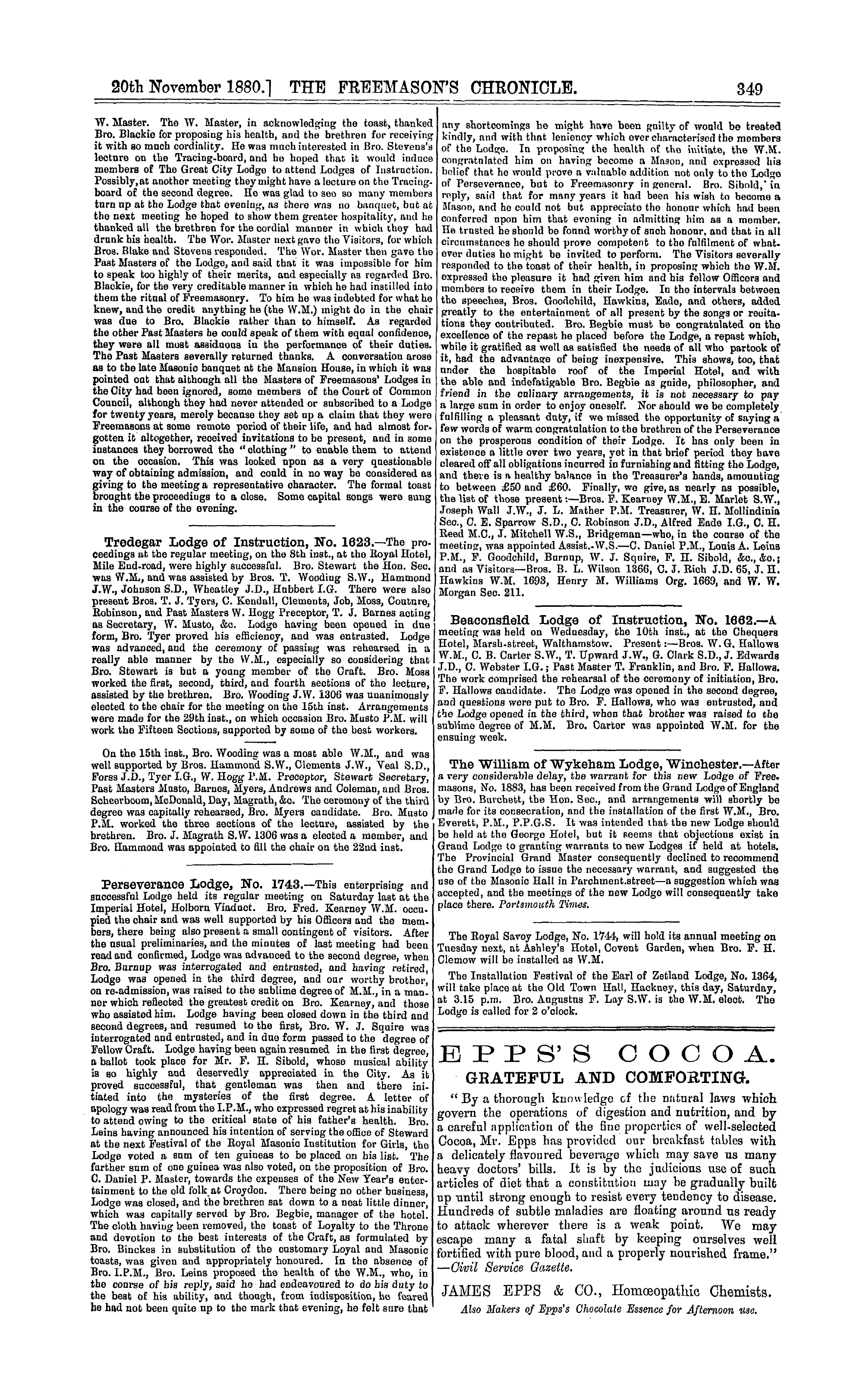 The Freemason's Chronicle: 1880-11-20 - Ad01302