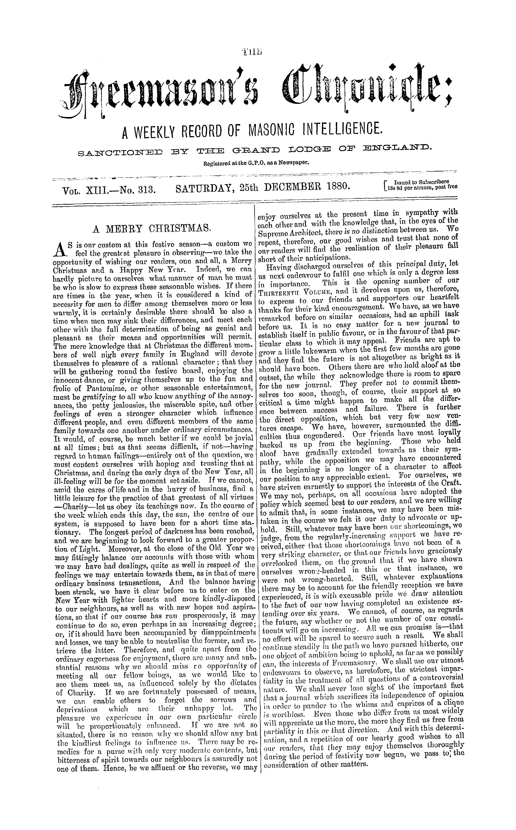 The Freemason's Chronicle: 1880-12-25 - A Merry Christmas.