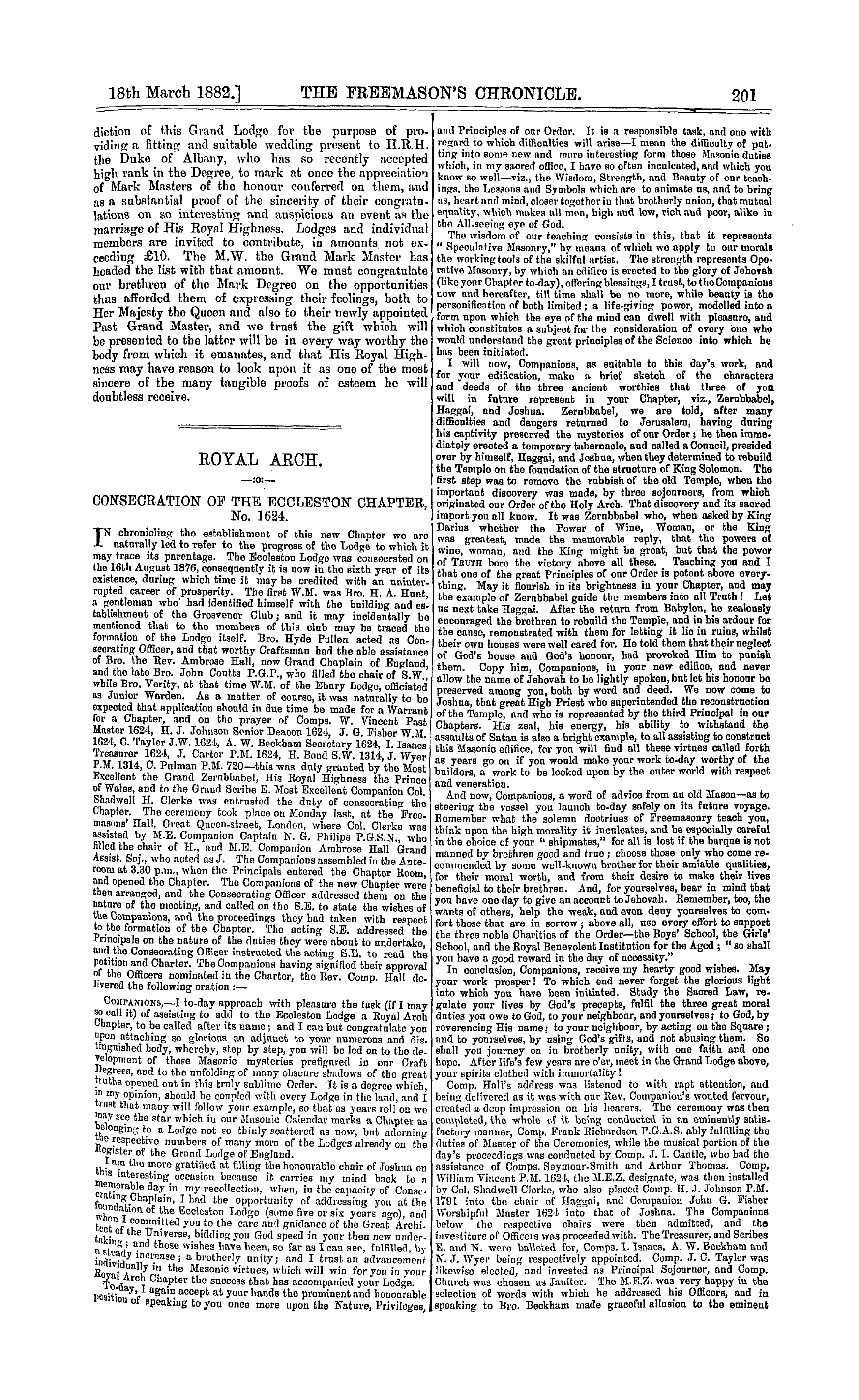 The Freemason's Chronicle: 1882-03-18 - Royal Arch.