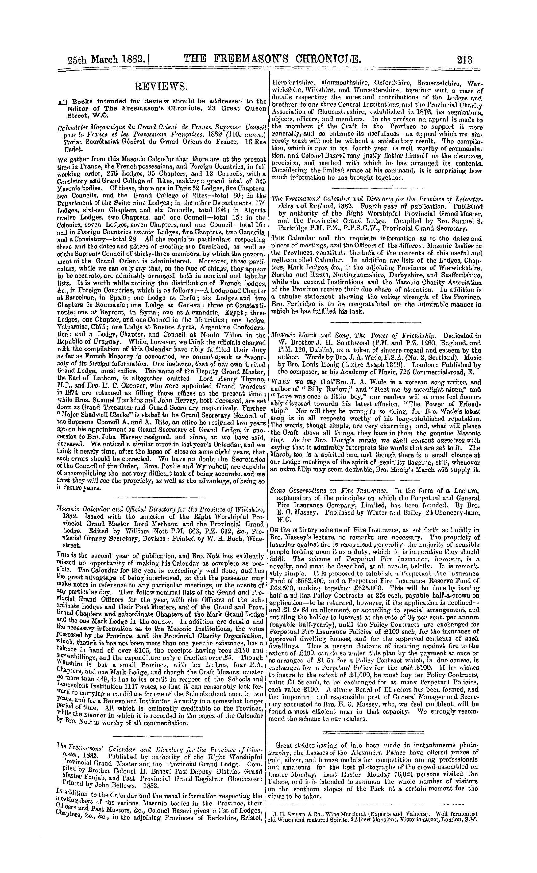 The Freemason's Chronicle: 1882-03-25 - Reviews.