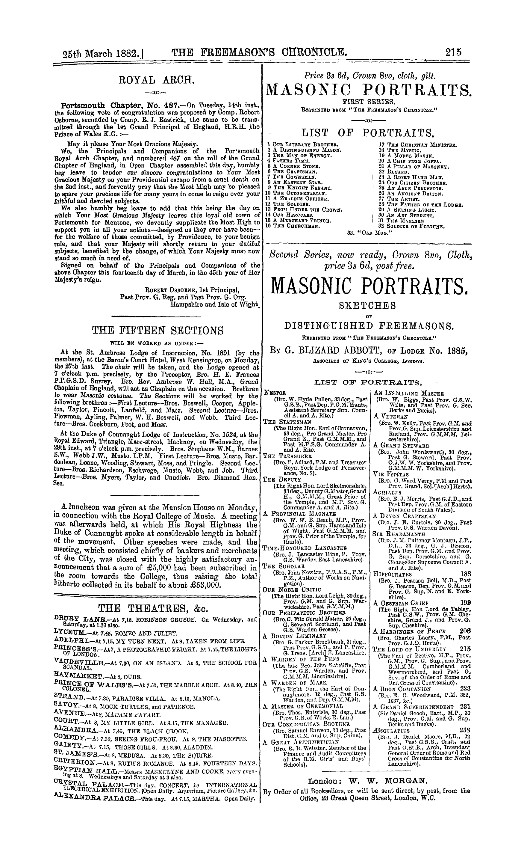 The Freemason's Chronicle: 1882-03-25 - The Fifteen Sections