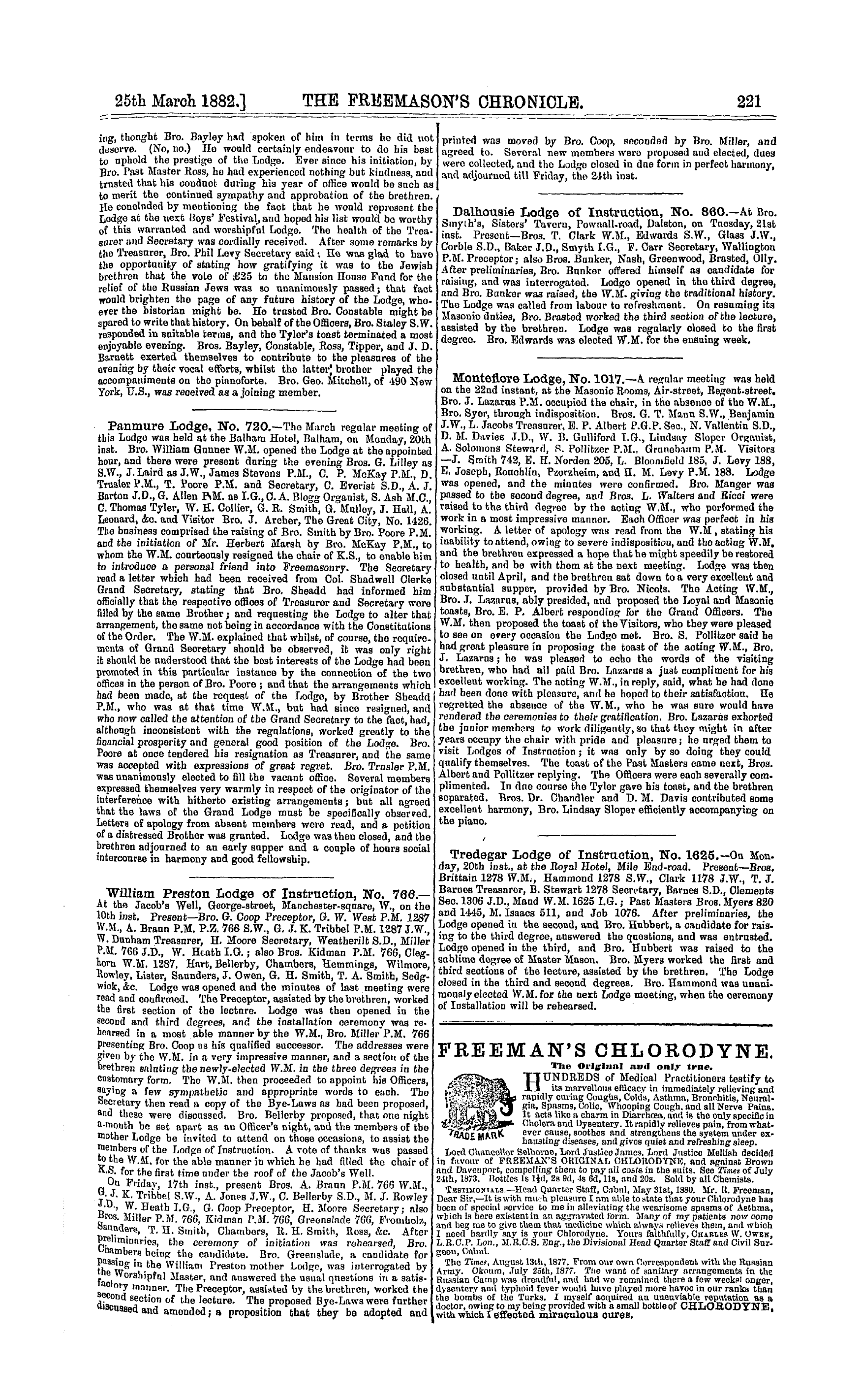 The Freemason's Chronicle: 1882-03-25 - Installation Meetings, &C.