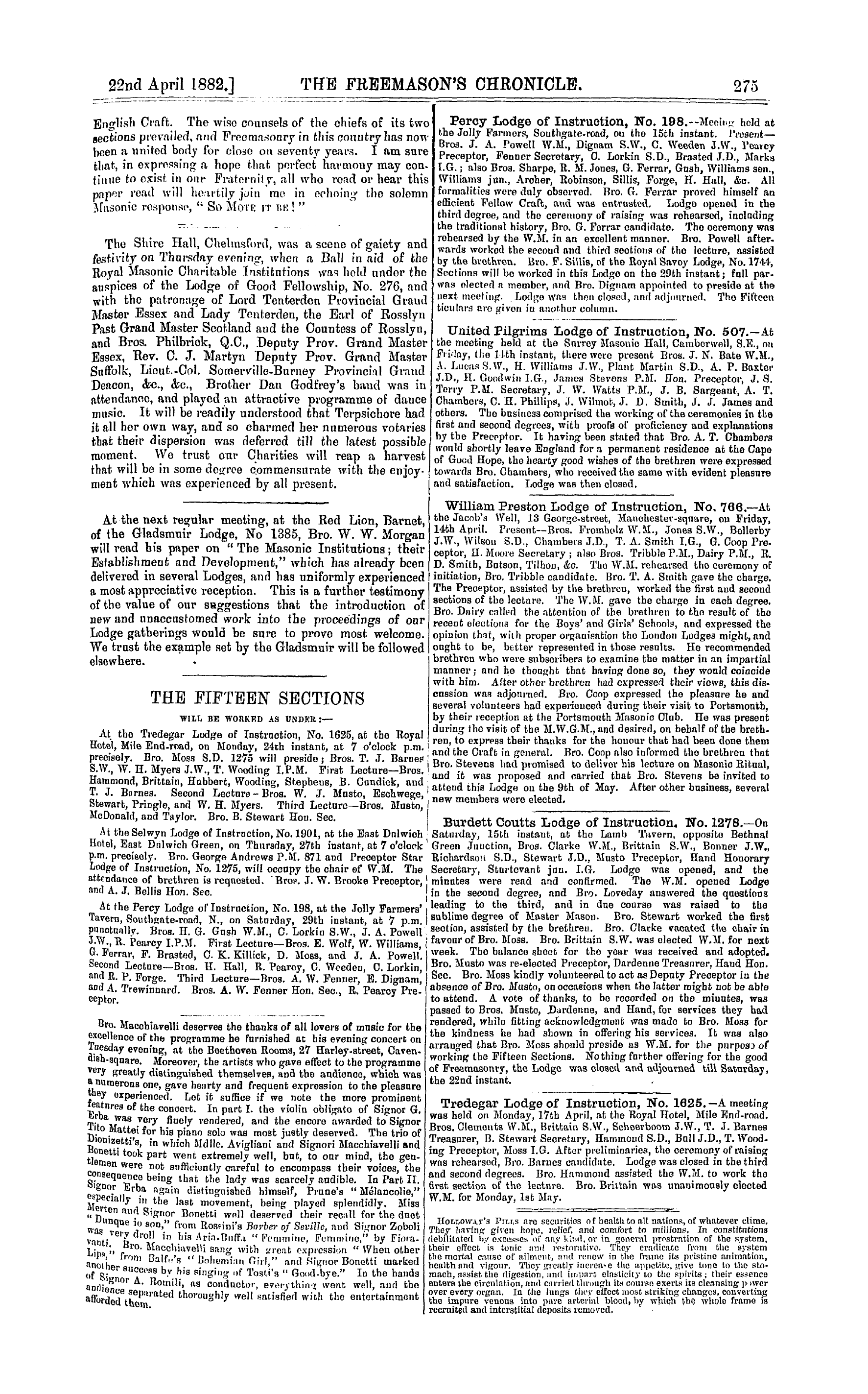 The Freemason's Chronicle: 1882-04-22 - The Fifteen Sections