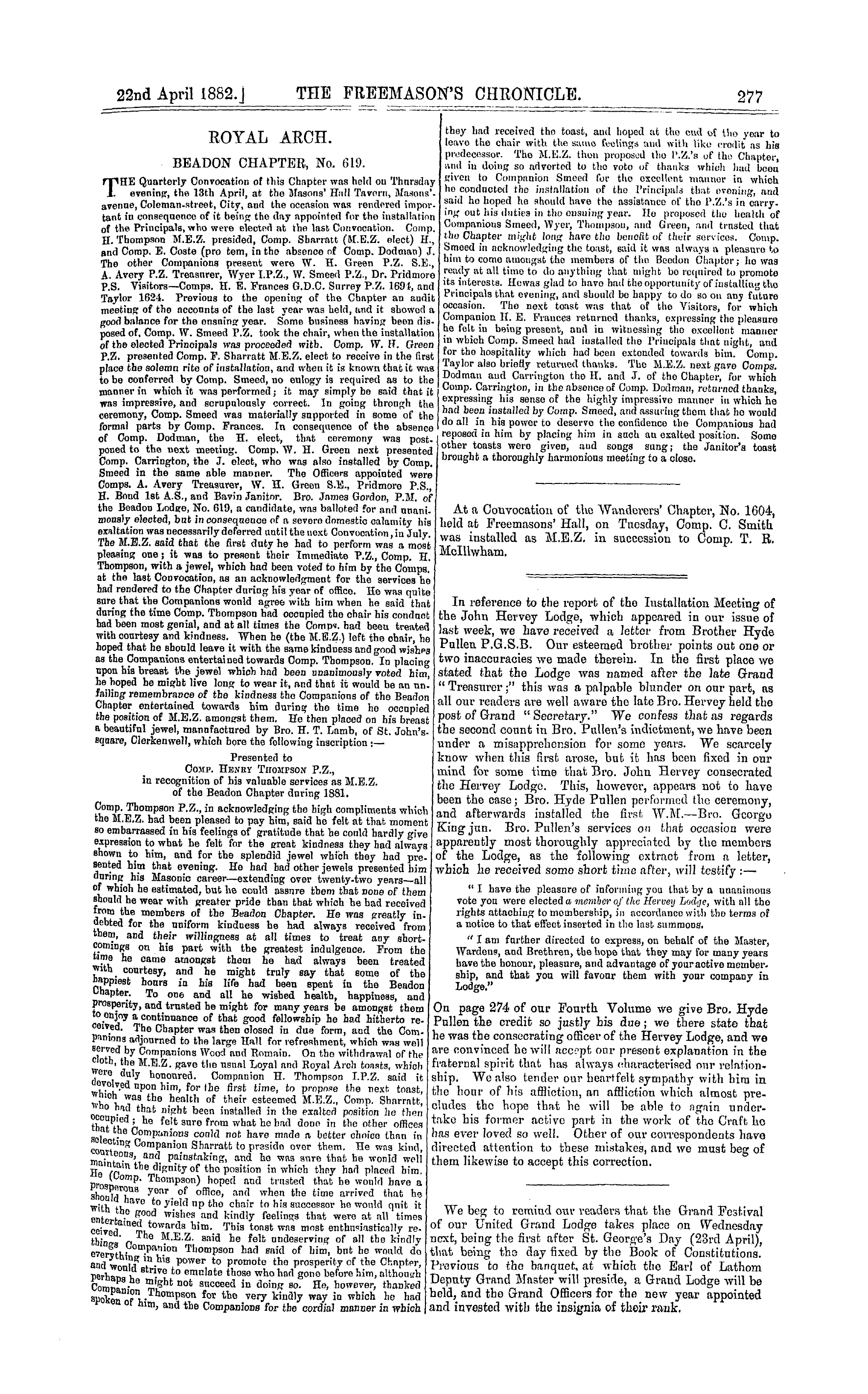 The Freemason's Chronicle: 1882-04-22 - Royal Arch.