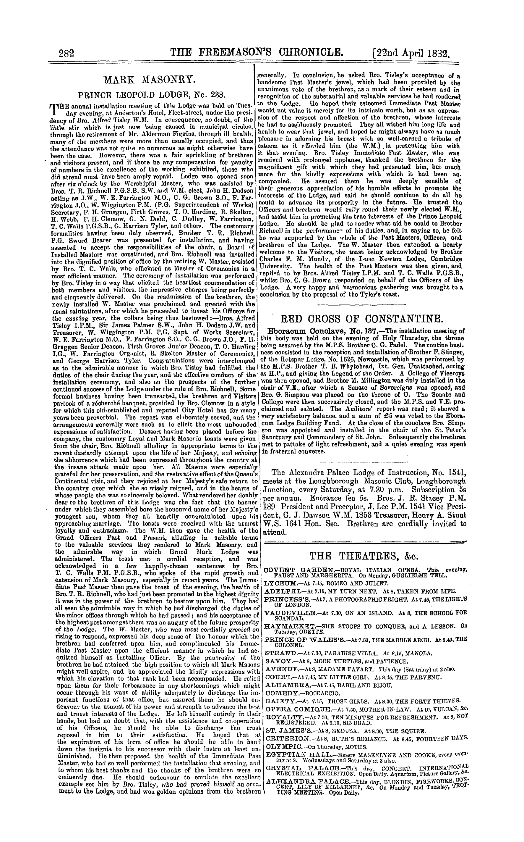 The Freemason's Chronicle: 1882-04-22 - Red Cross Of Constantine.