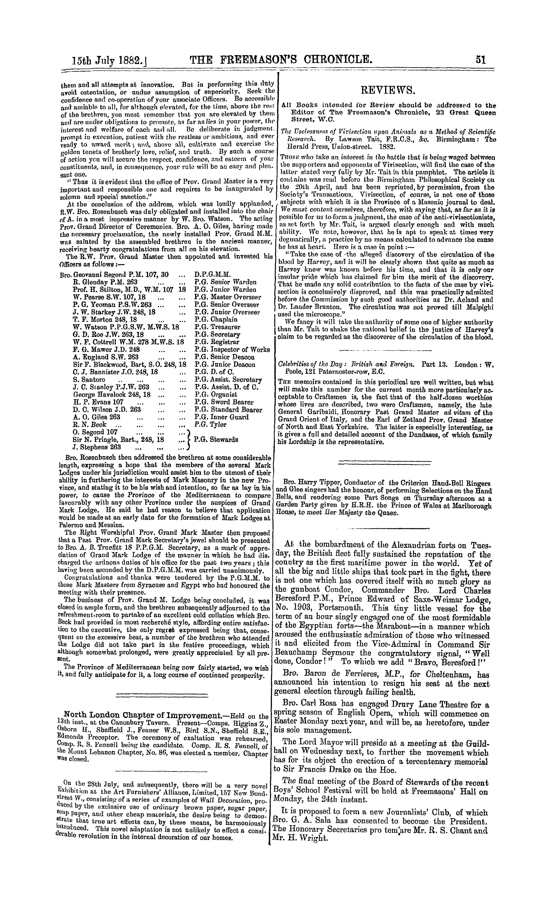 The Freemason's Chronicle: 1882-07-15 - Reviews.