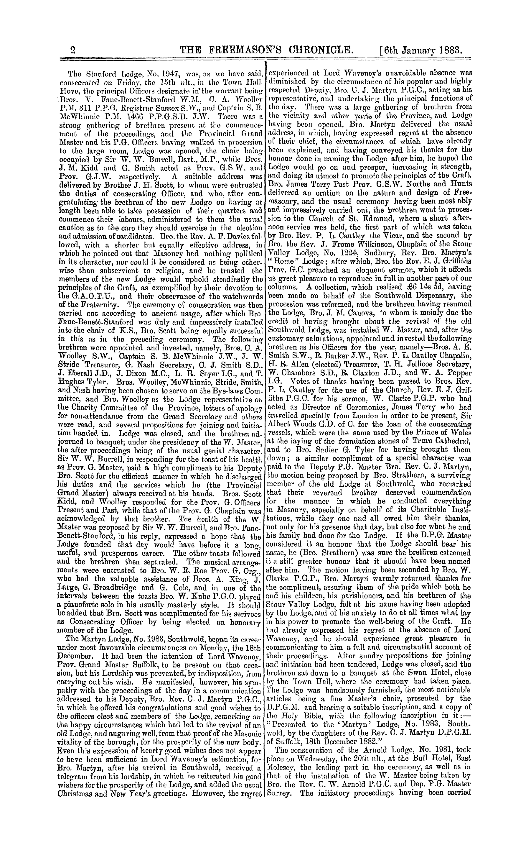 The Freemason's Chronicle: 1883-01-06 - A Fortnight's Summary.