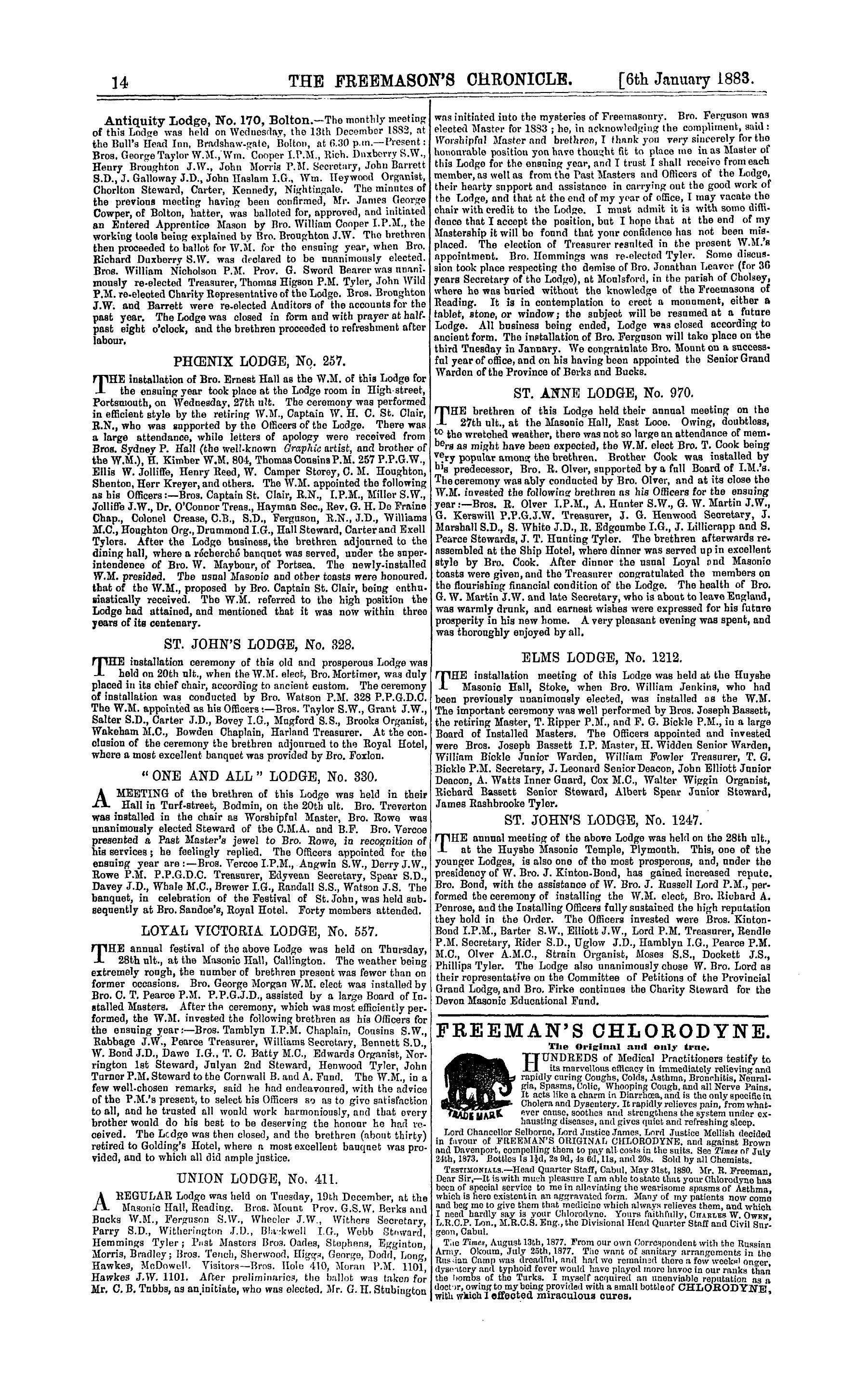 The Freemason's Chronicle: 1883-01-06 - Ad01402