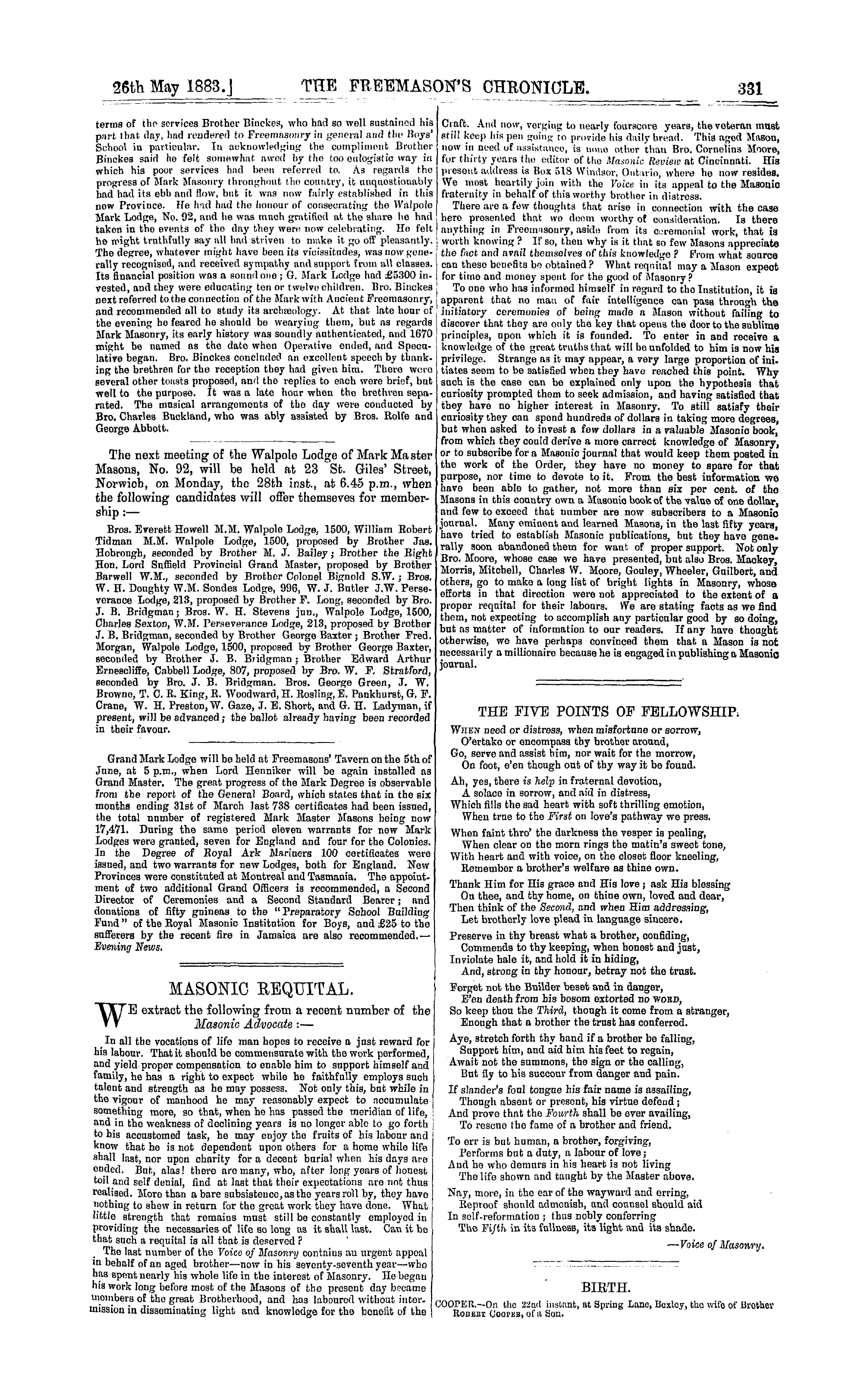 The Freemason's Chronicle: 1883-05-26: 11