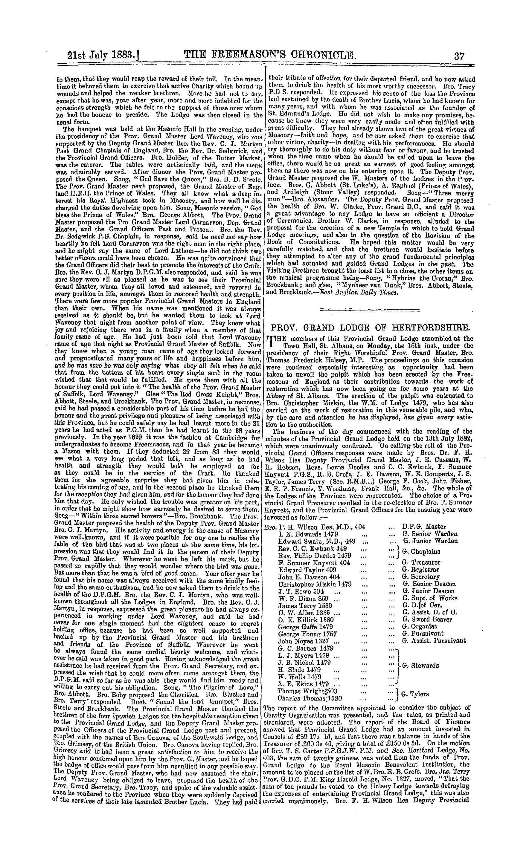 The Freemason's Chronicle: 1883-07-21 - Provincial Grand Lodge Of Suffolk.