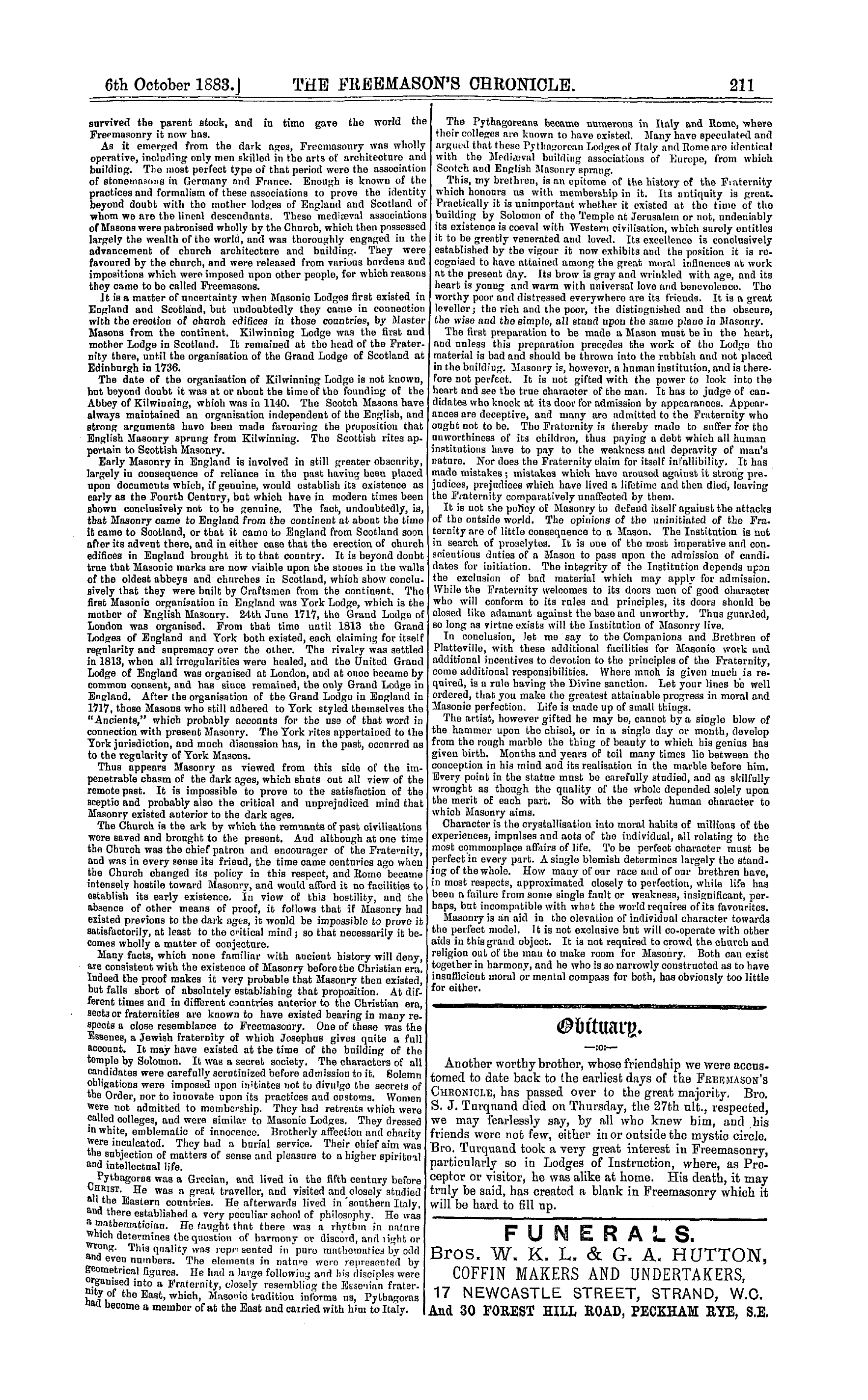 The Freemason's Chronicle: 1883-10-06 - " Thus Appears Masonry."
