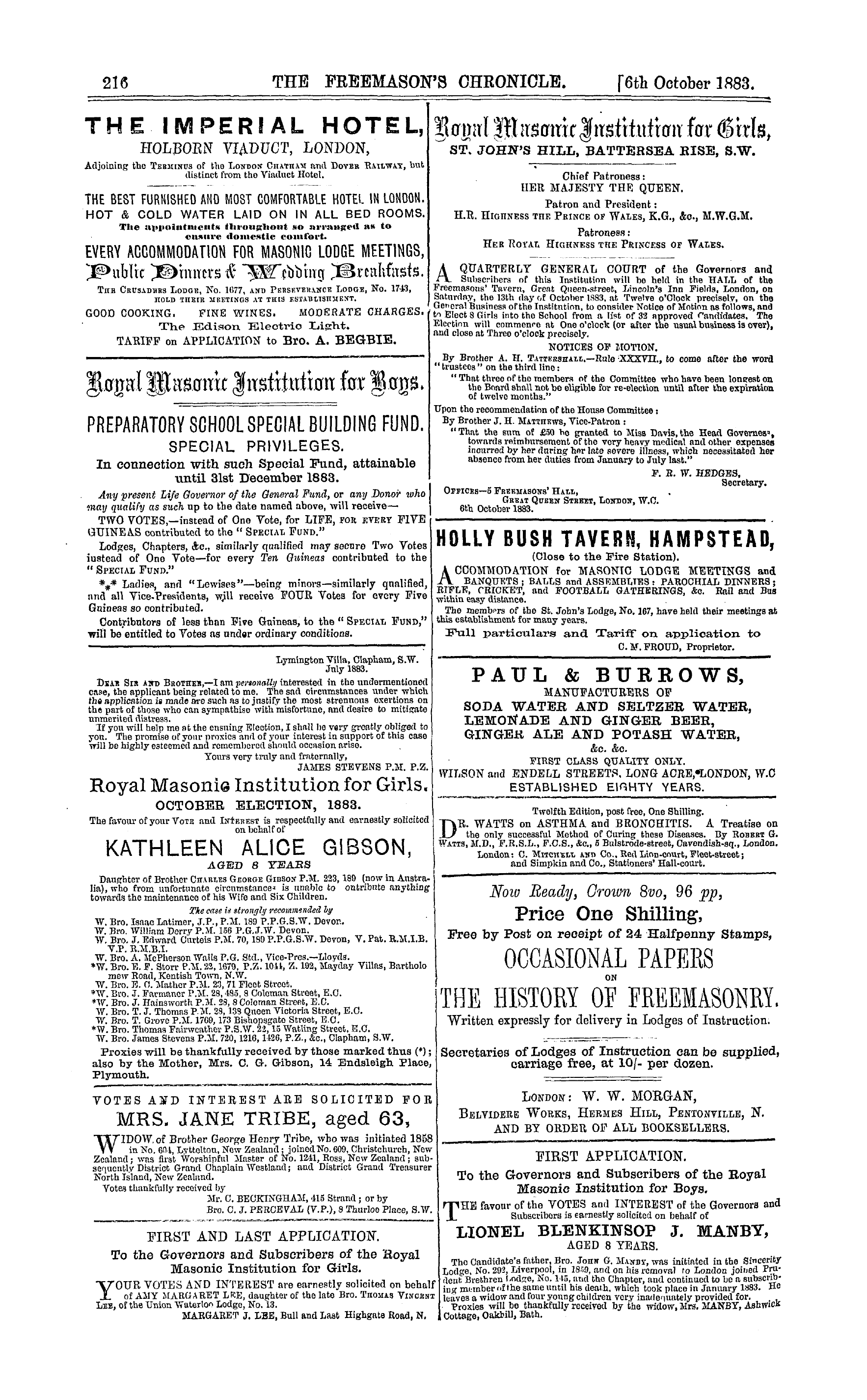 The Freemason's Chronicle: 1883-10-06 - Ad00808