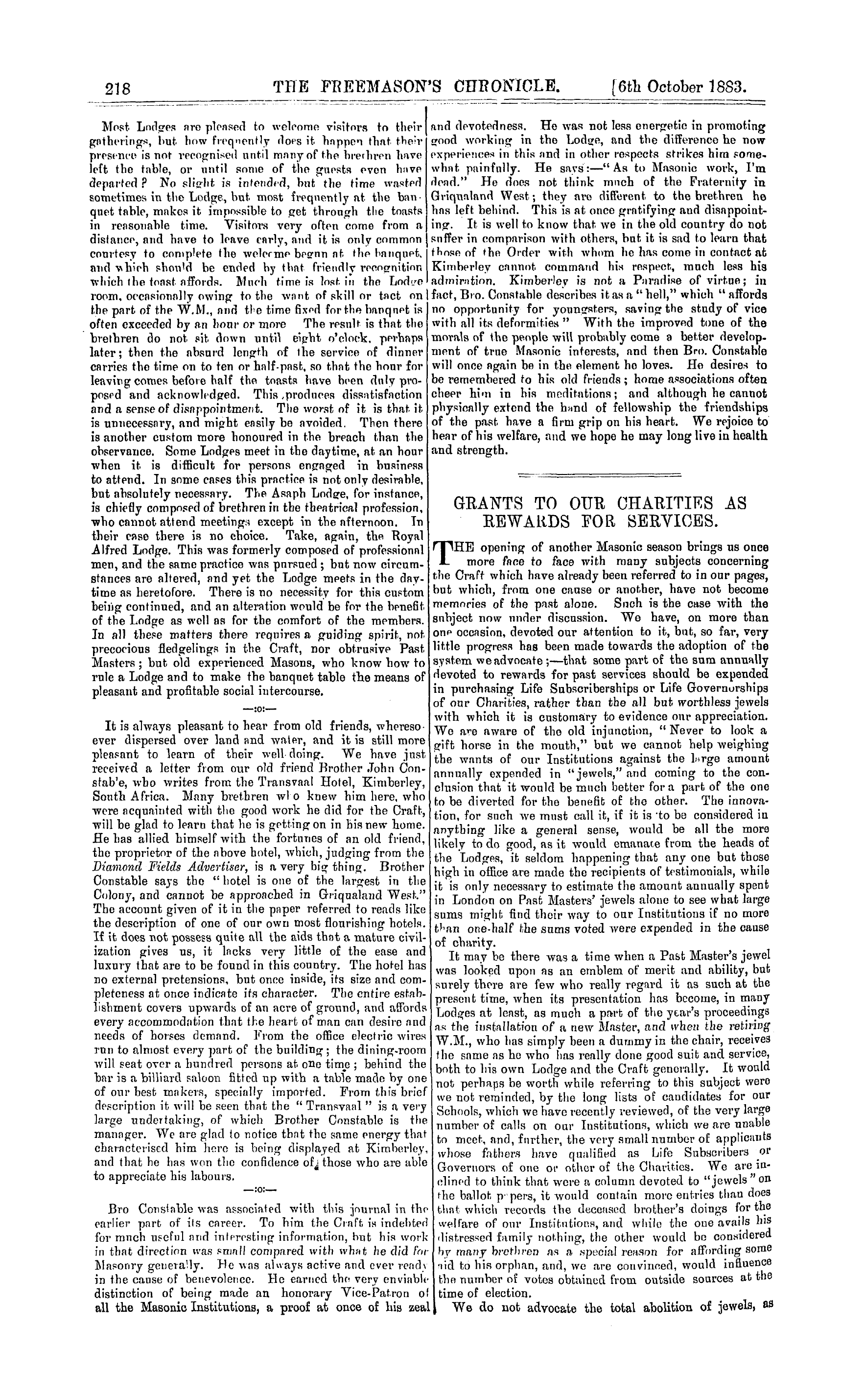 The Freemason's Chronicle: 1883-10-06 - Random Notes And Reflections.