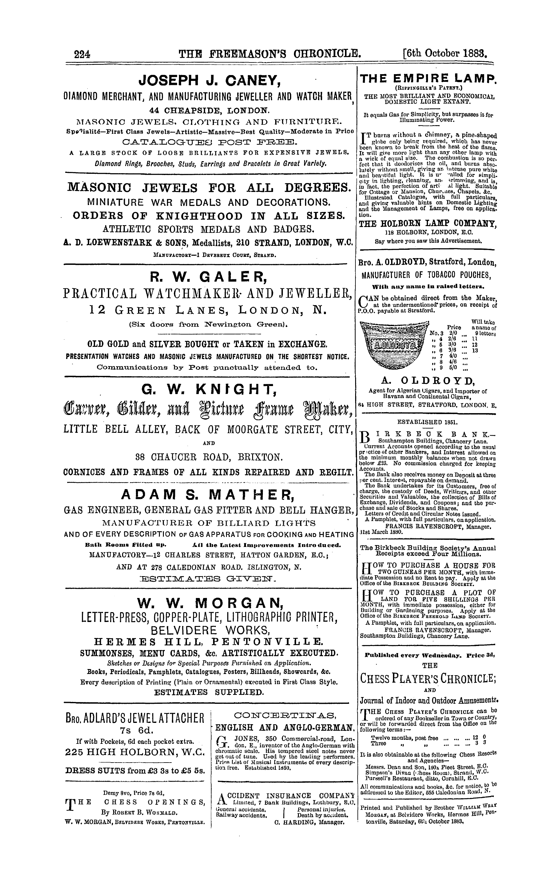 The Freemason's Chronicle: 1883-10-06 - Ad01609