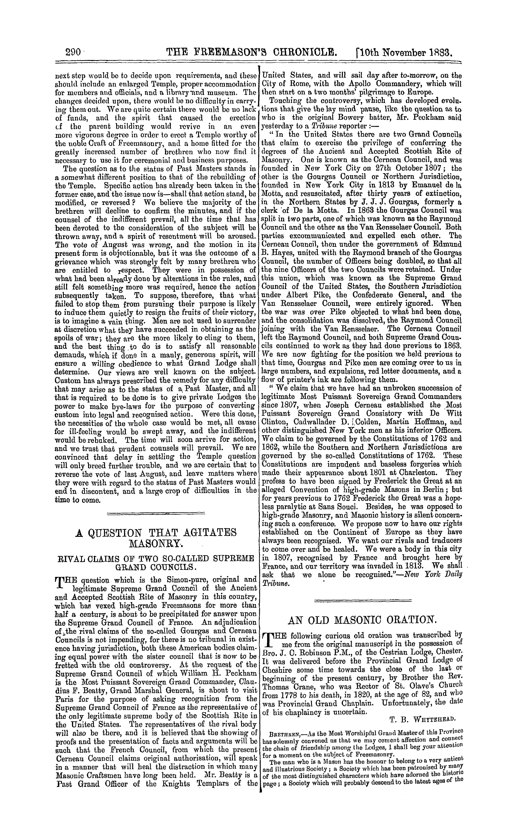 The Freemason's Chronicle: 1883-11-10 - An Old Masonic Oration.