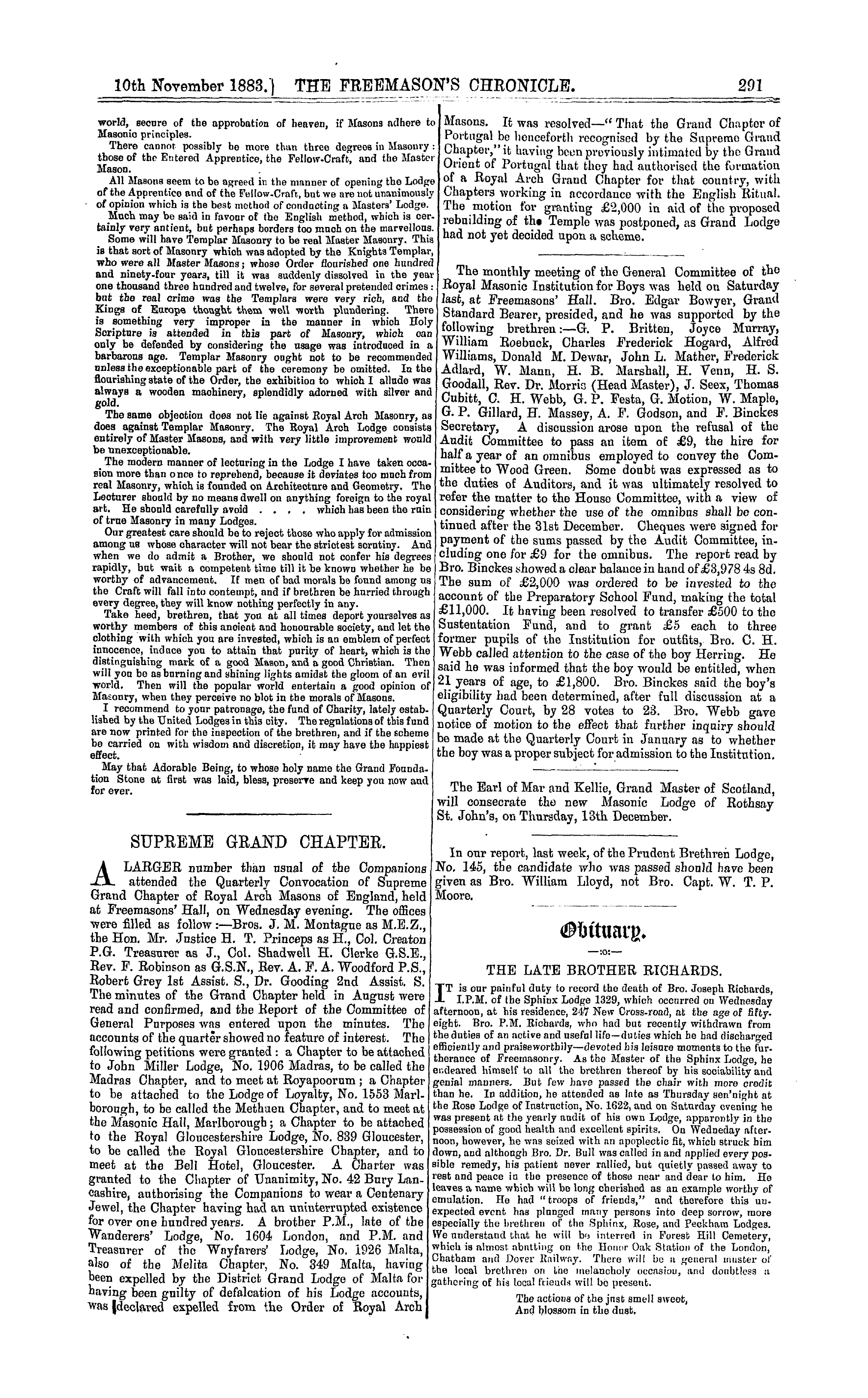 The Freemason's Chronicle: 1883-11-10 - An Old Masonic Oration.
