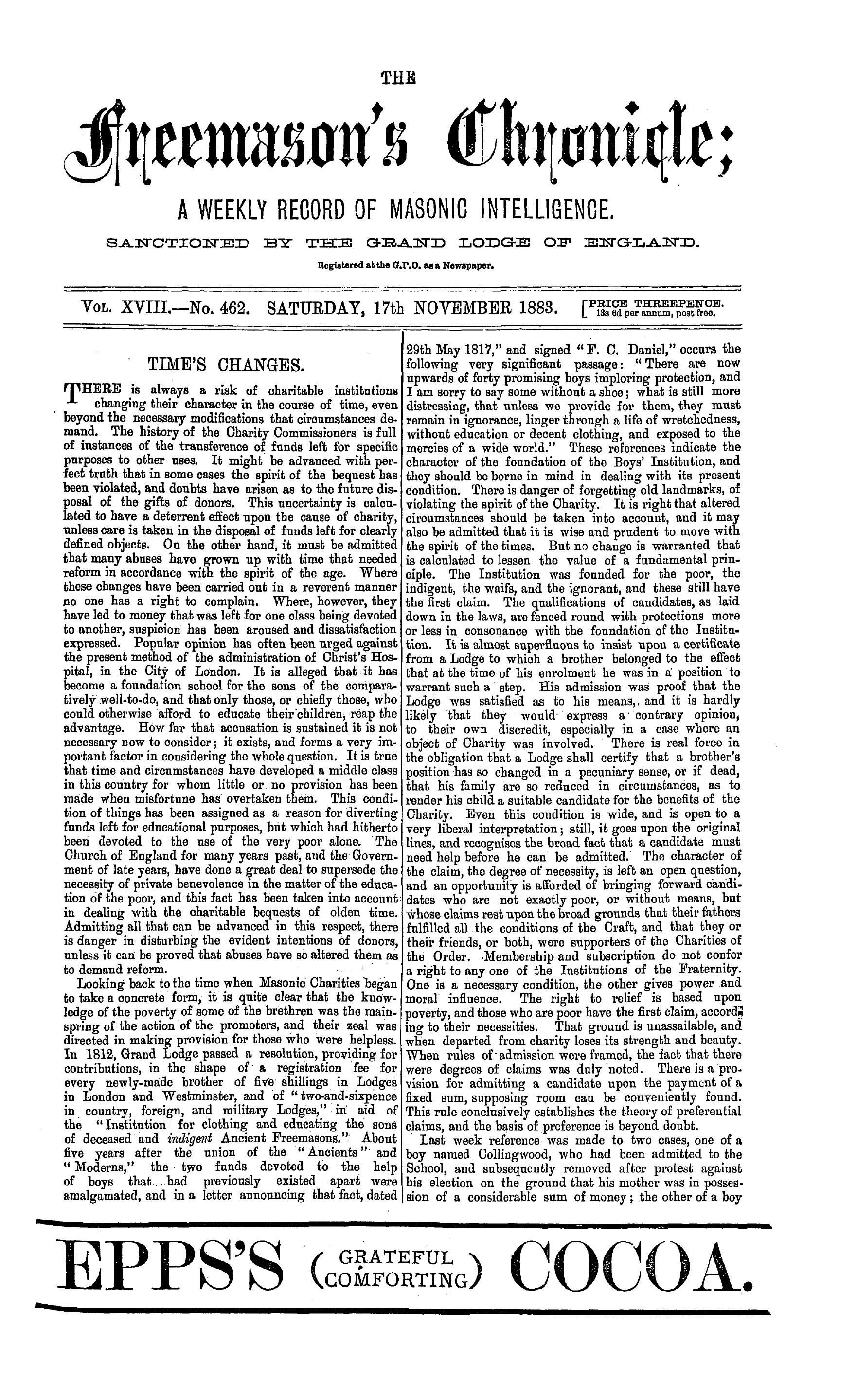 The Freemason's Chronicle: 1883-11-17: 1
