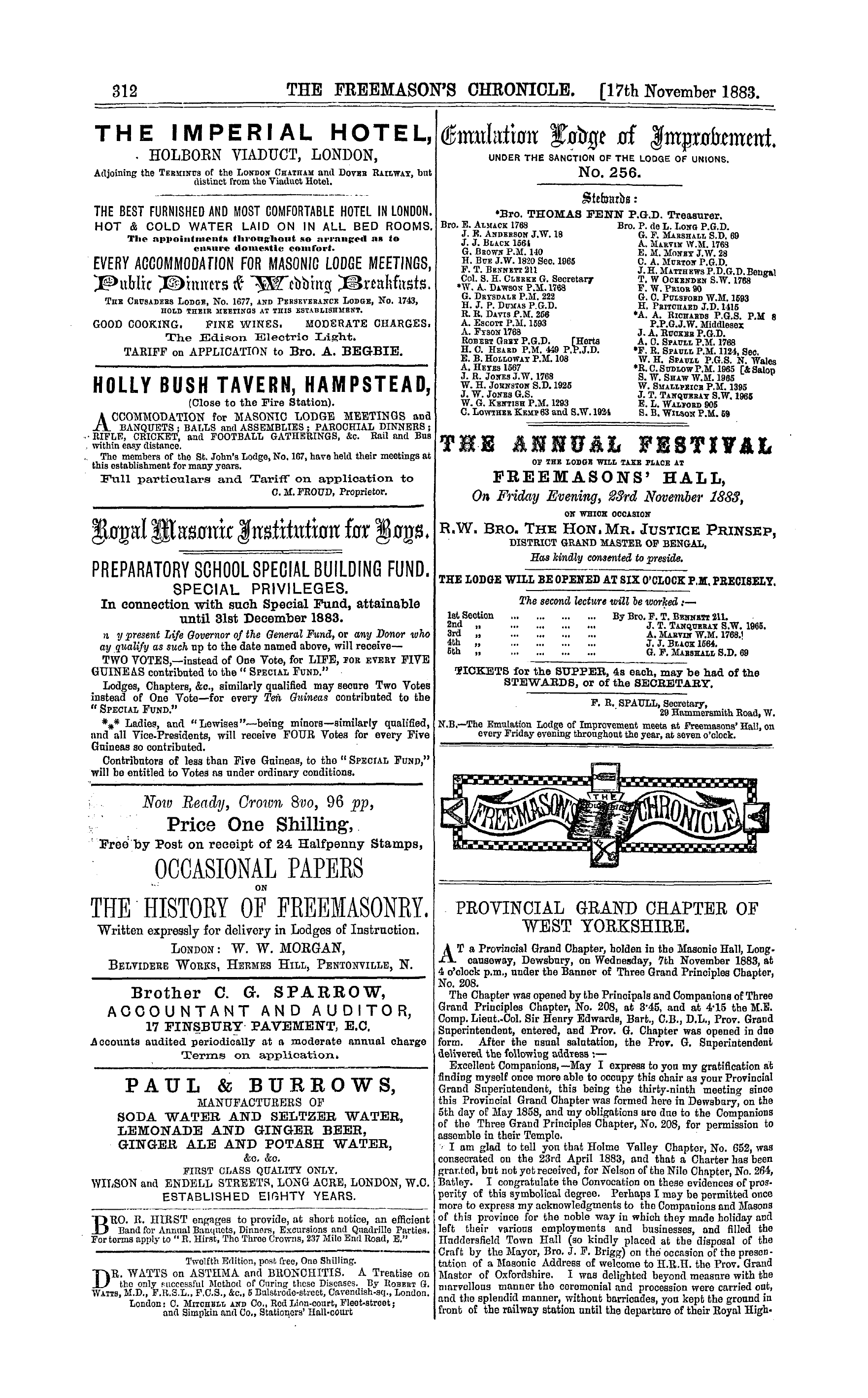 The Freemason's Chronicle: 1883-11-17 - Ad00808