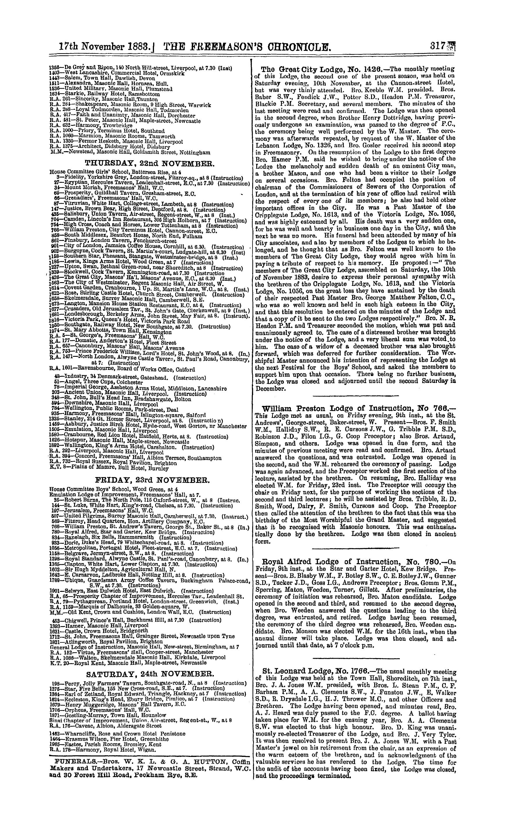 The Freemason's Chronicle: 1883-11-17 - Ad01302