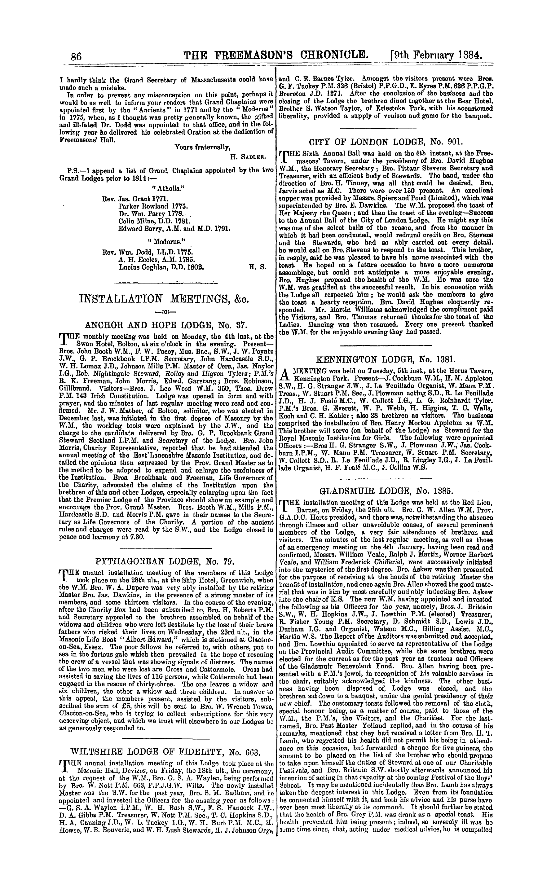 The Freemason's Chronicle: 1884-02-09 - Correspondence.