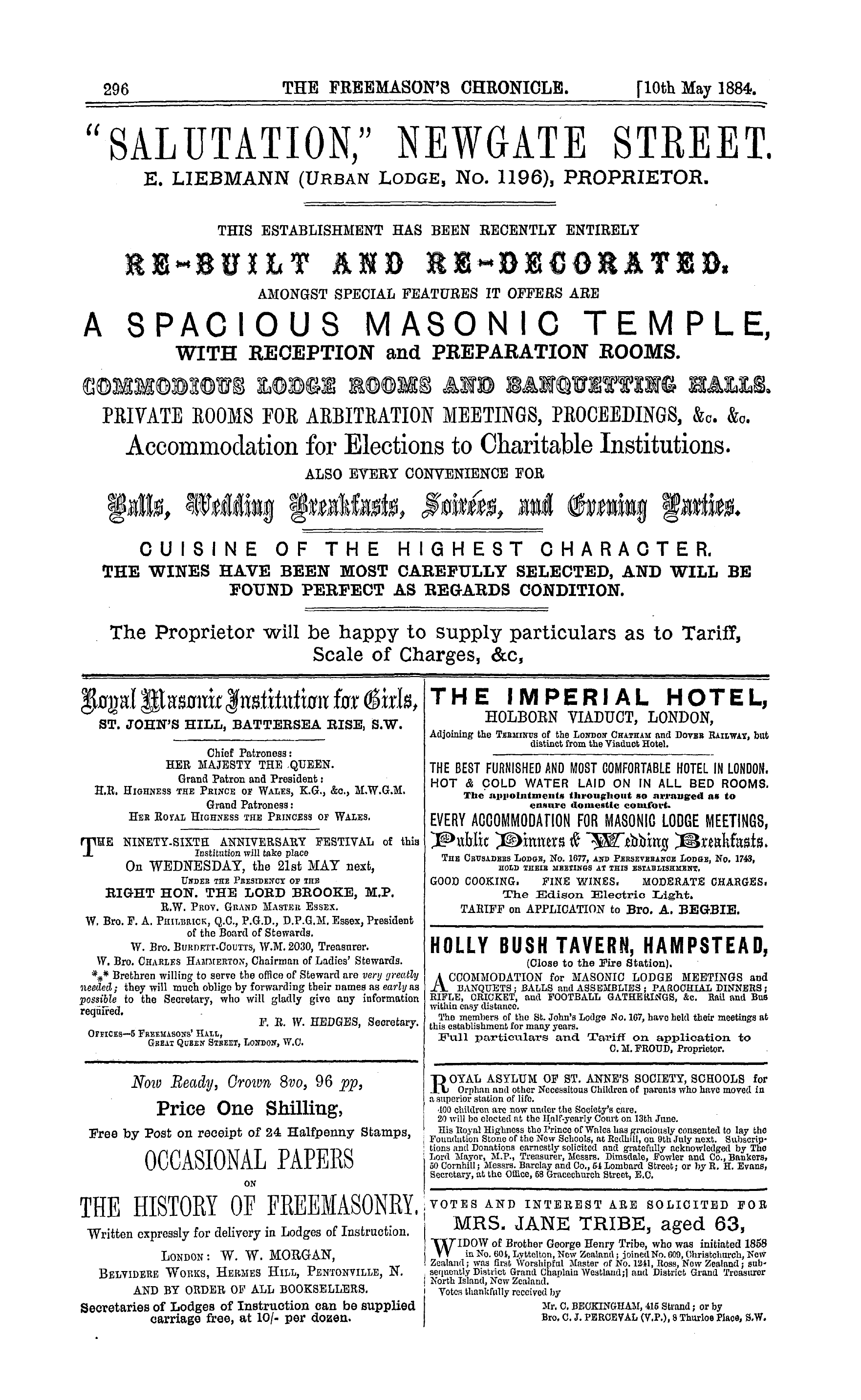 The Freemason's Chronicle: 1884-05-10 - Ad00804