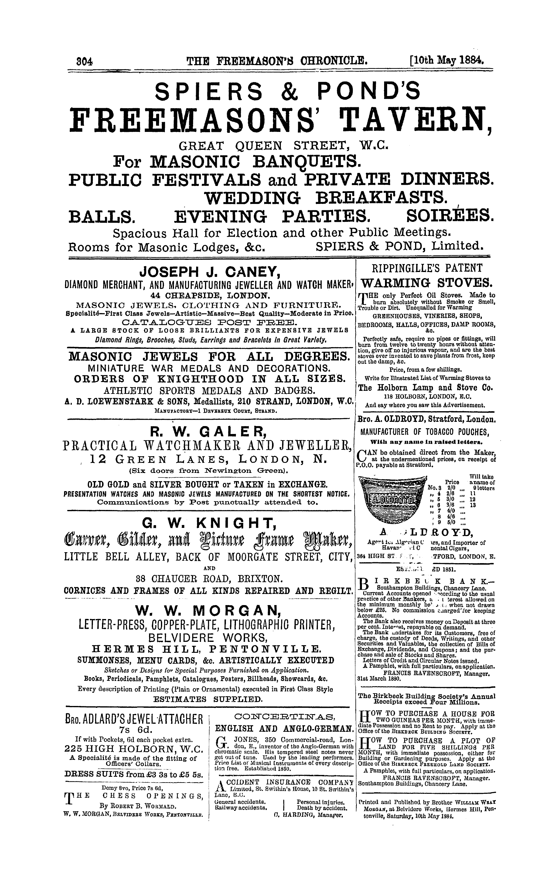The Freemason's Chronicle: 1884-05-10 - Ad01610