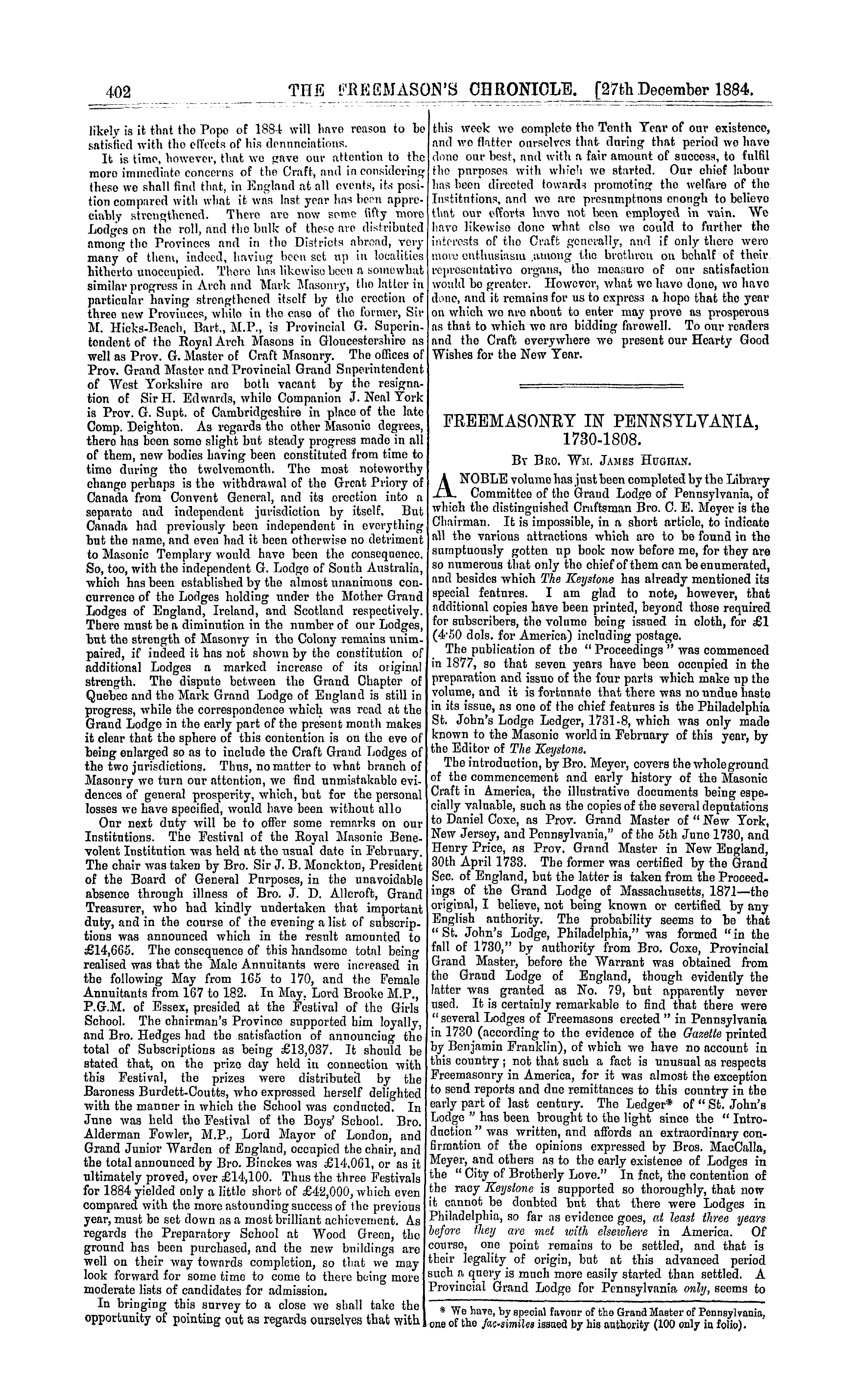 The Freemason's Chronicle: 1884-12-27: 2