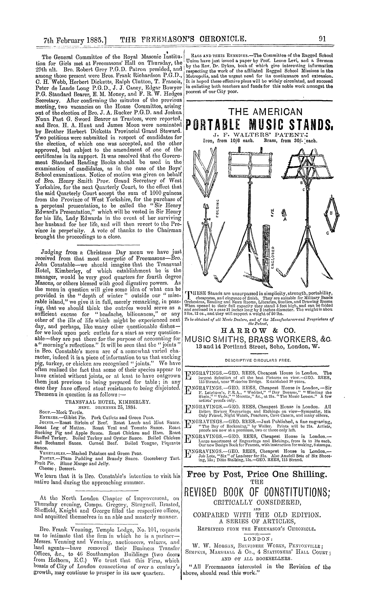 The Freemason's Chronicle: 1885-02-07 - Ad01104