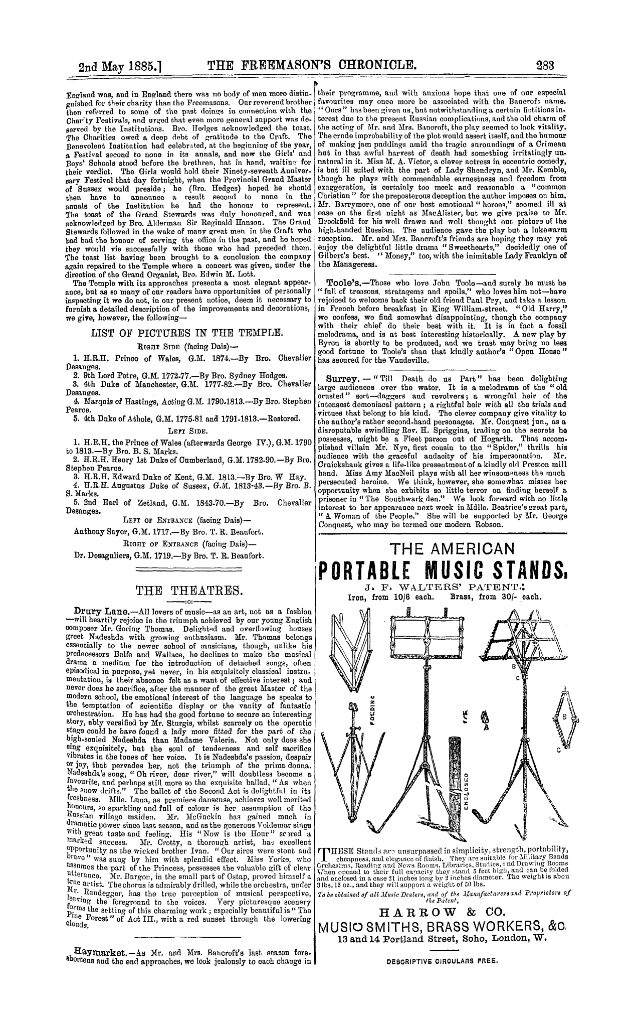 The Freemason's Chronicle: 1885-05-02 - The Theatres.