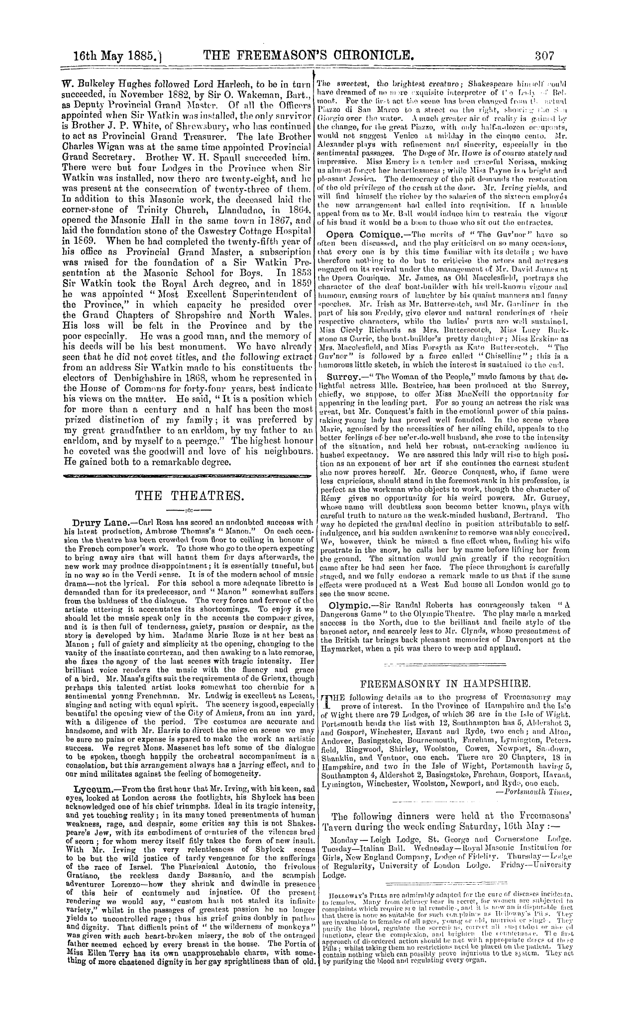 The Freemason's Chronicle: 1885-05-16 - Obituary.