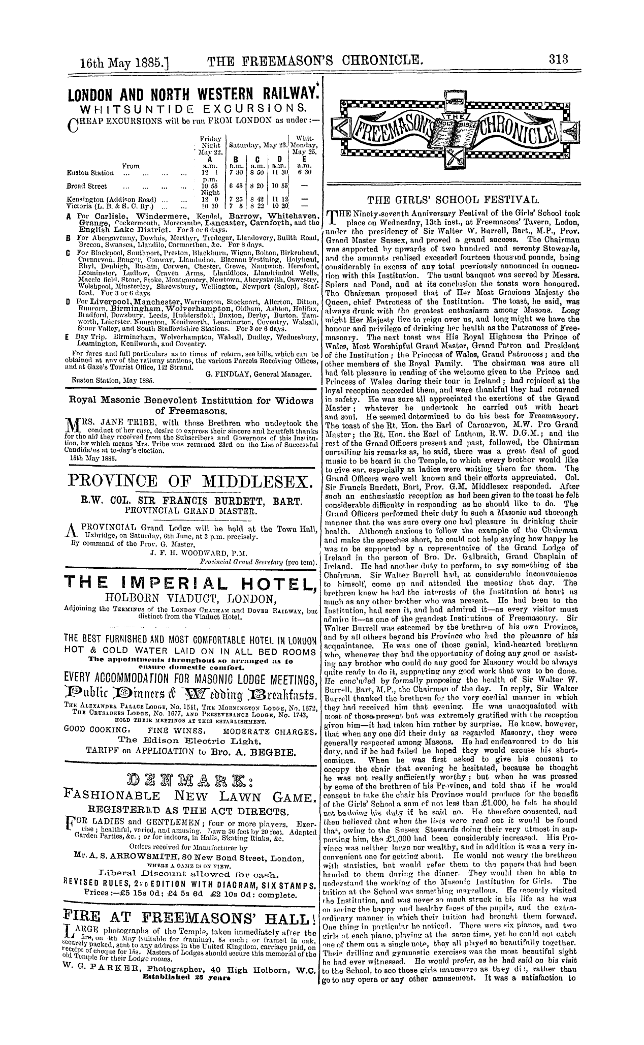 The Freemason's Chronicle: 1885-05-16 - The Girls' School Festival.