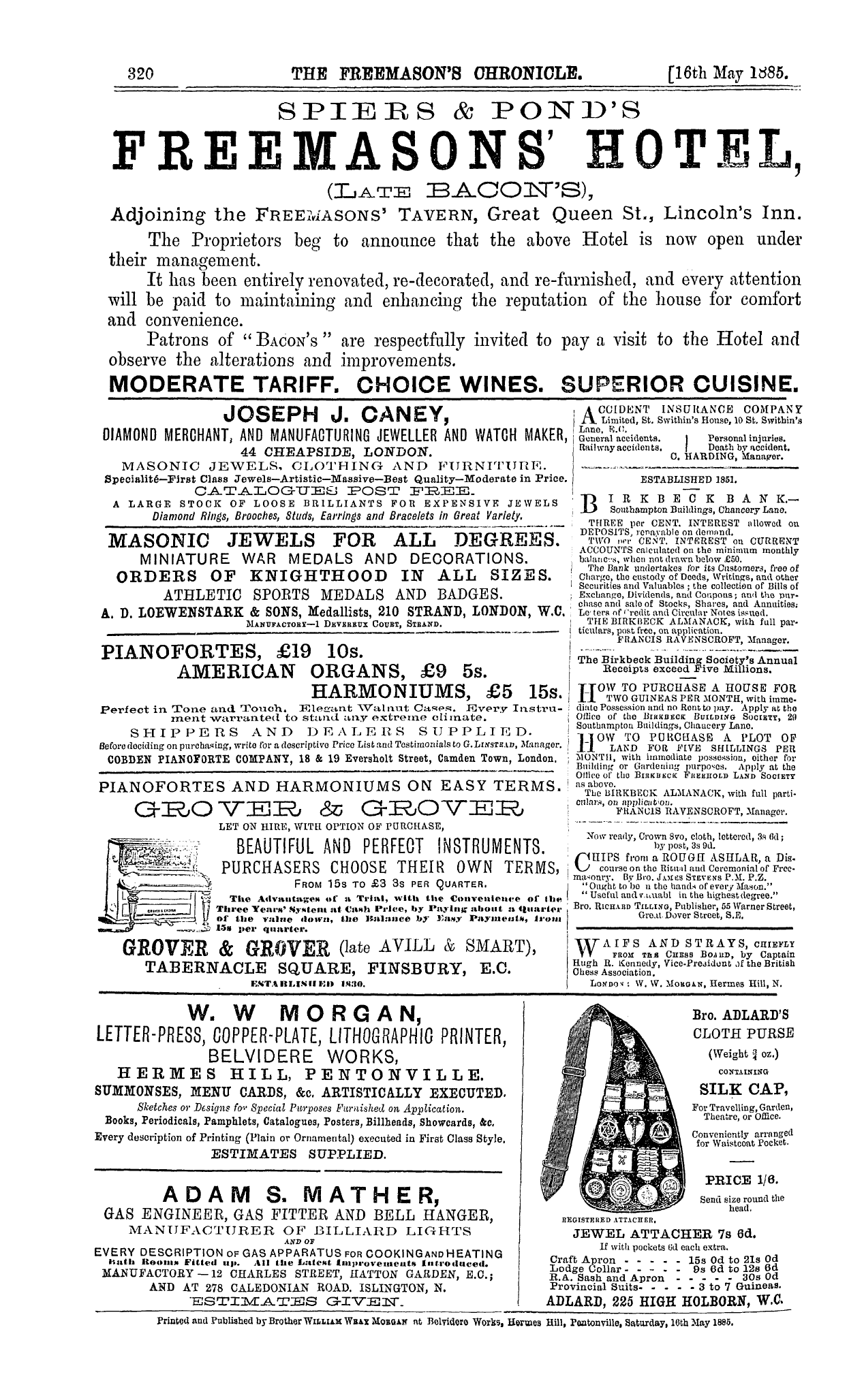 The Freemason's Chronicle: 1885-05-16 - Ad01610