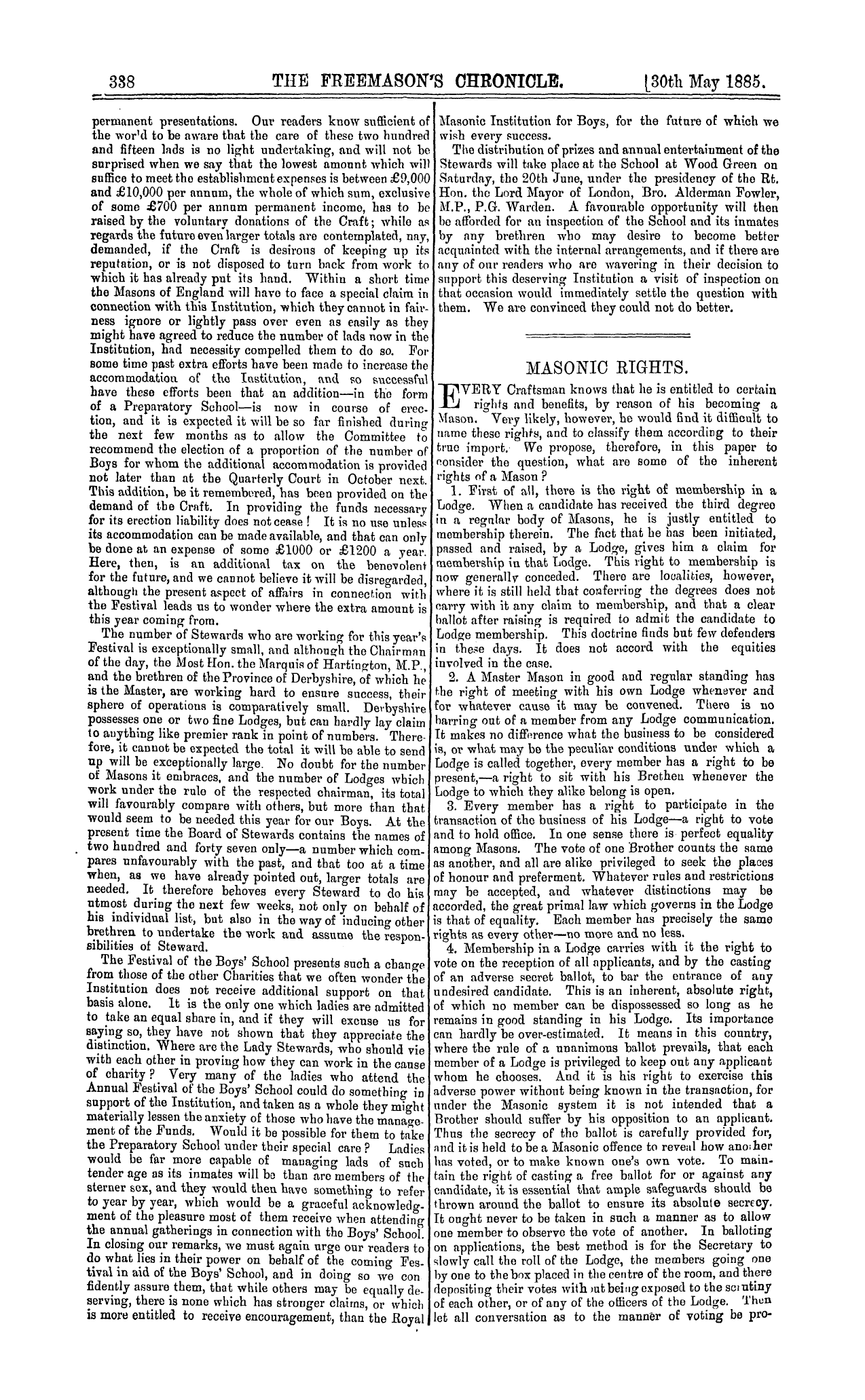 The Freemason's Chronicle: 1885-05-30 - Masonic Rights.