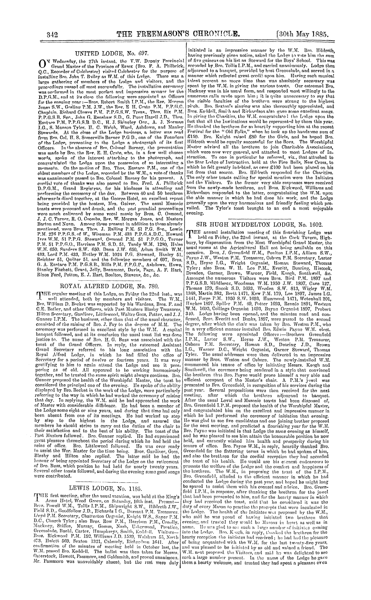 The Freemason's Chronicle: 1885-05-30 - Notices Of Meetings.