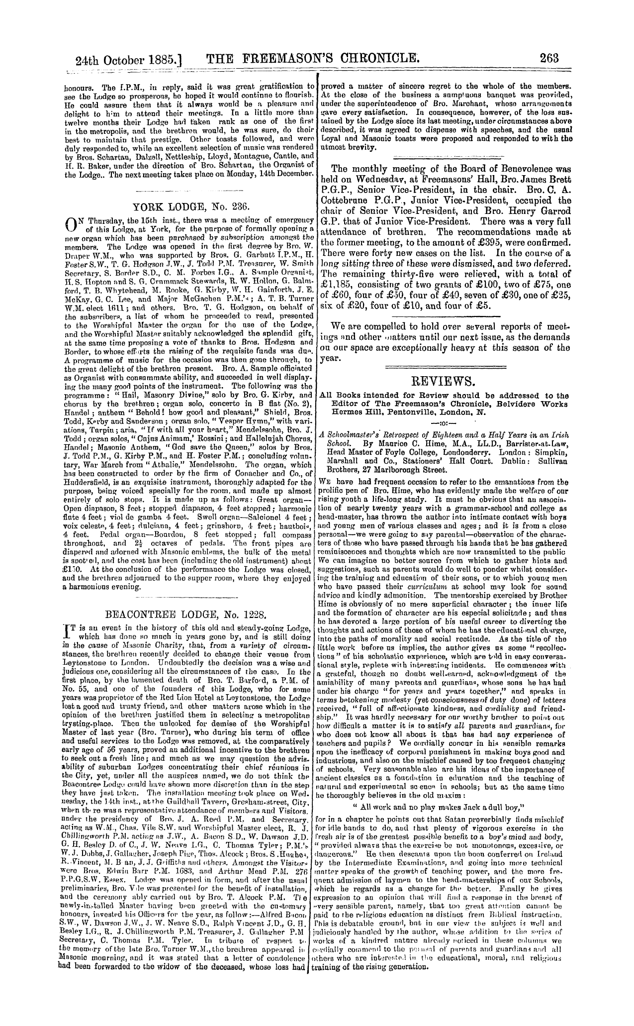 The Freemason's Chronicle: 1885-10-24 - Beacontree Lodge, No. 1228.