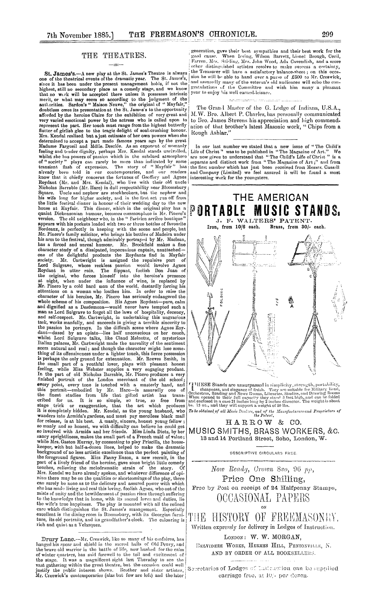 The Freemason's Chronicle: 1885-11-07 - The Theatres.