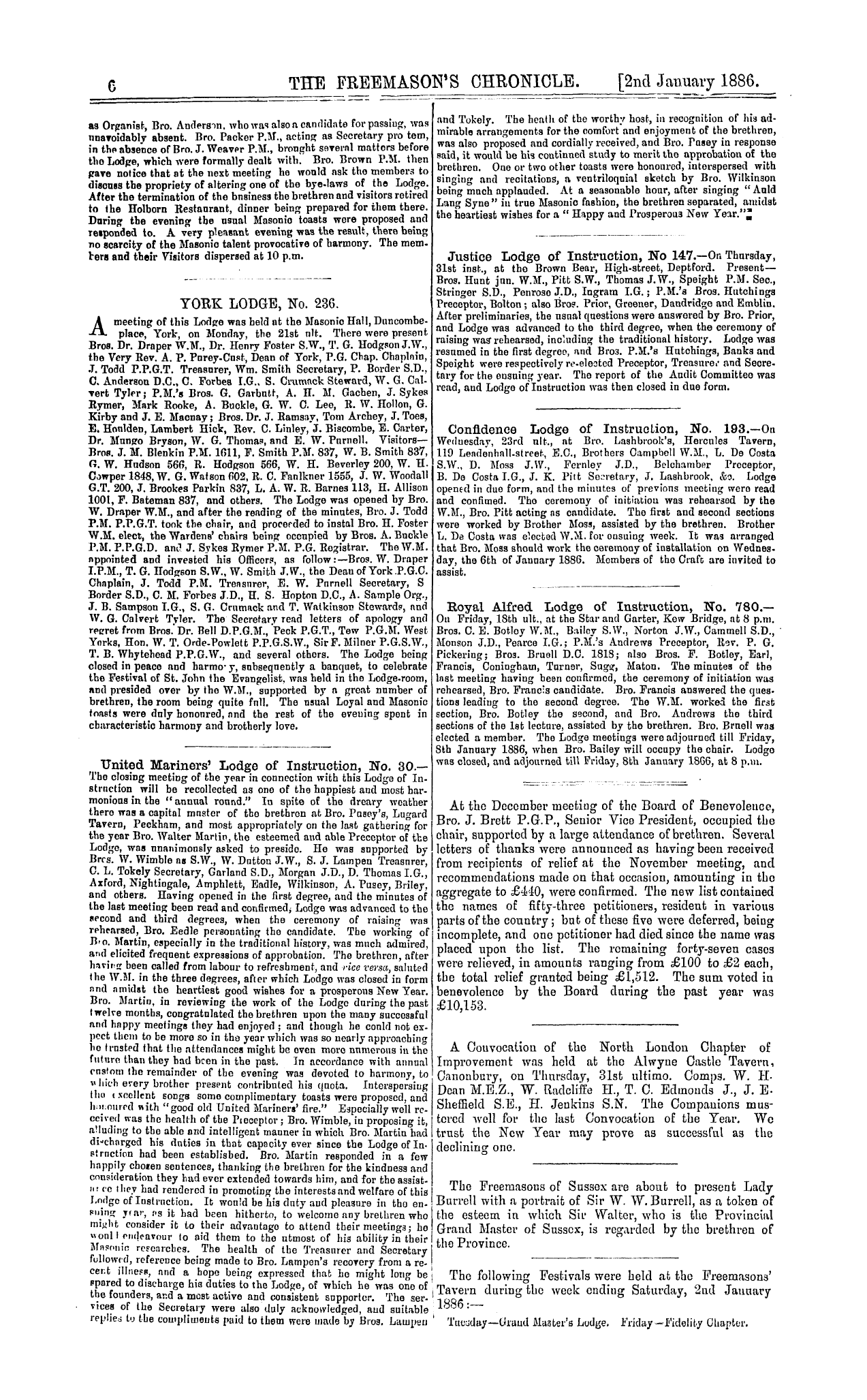 The Freemason's Chronicle: 1886-01-02 - Installation Meetings, &C.