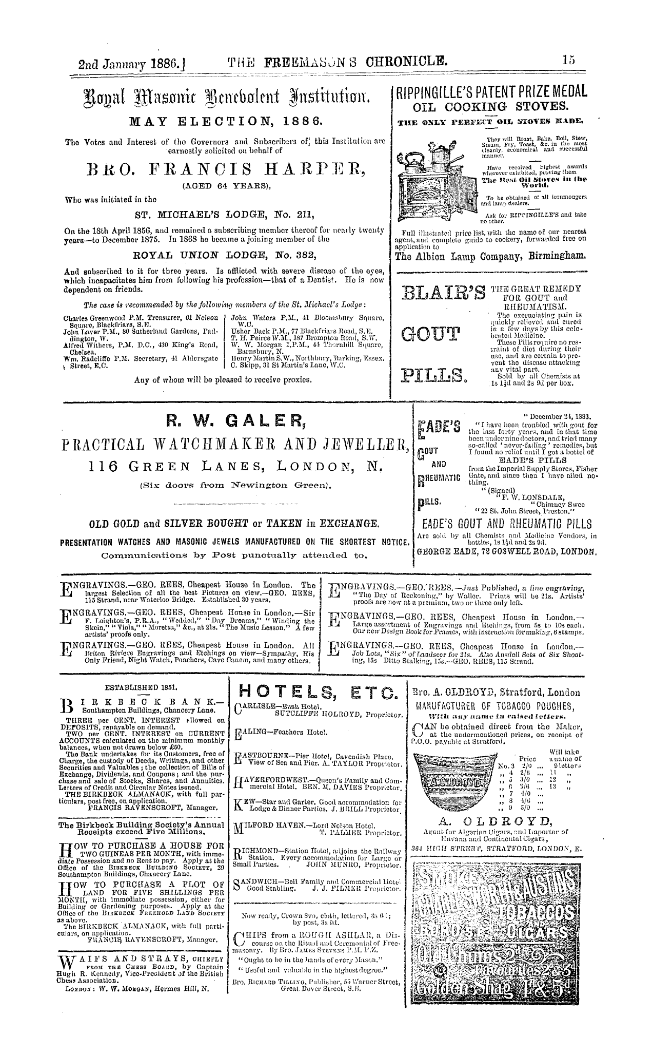 The Freemason's Chronicle: 1886-01-02 - Ad01503