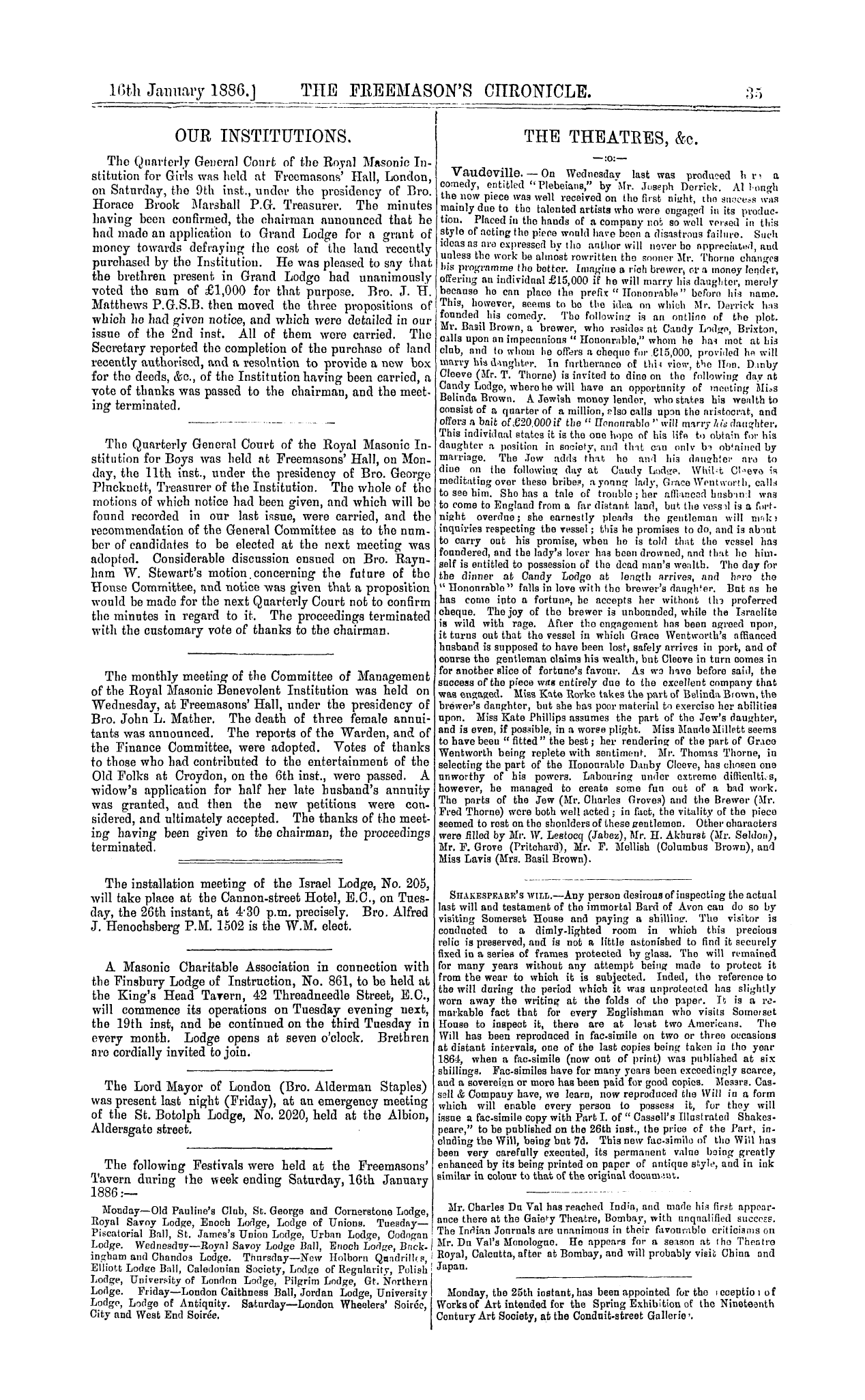 The Freemason's Chronicle: 1886-01-16: 3