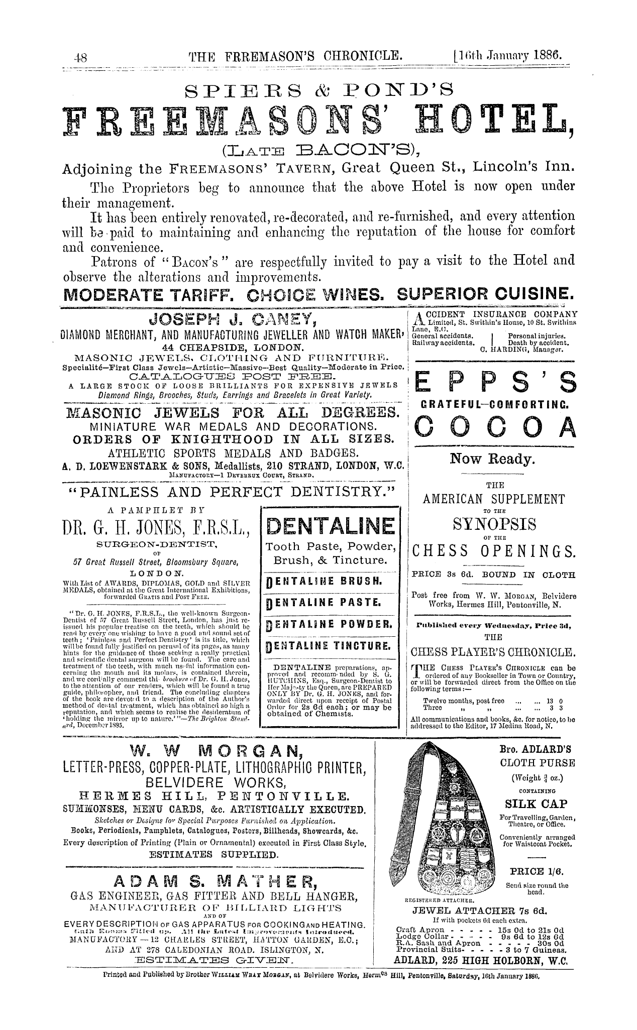 The Freemason's Chronicle: 1886-01-16 - Ad01606