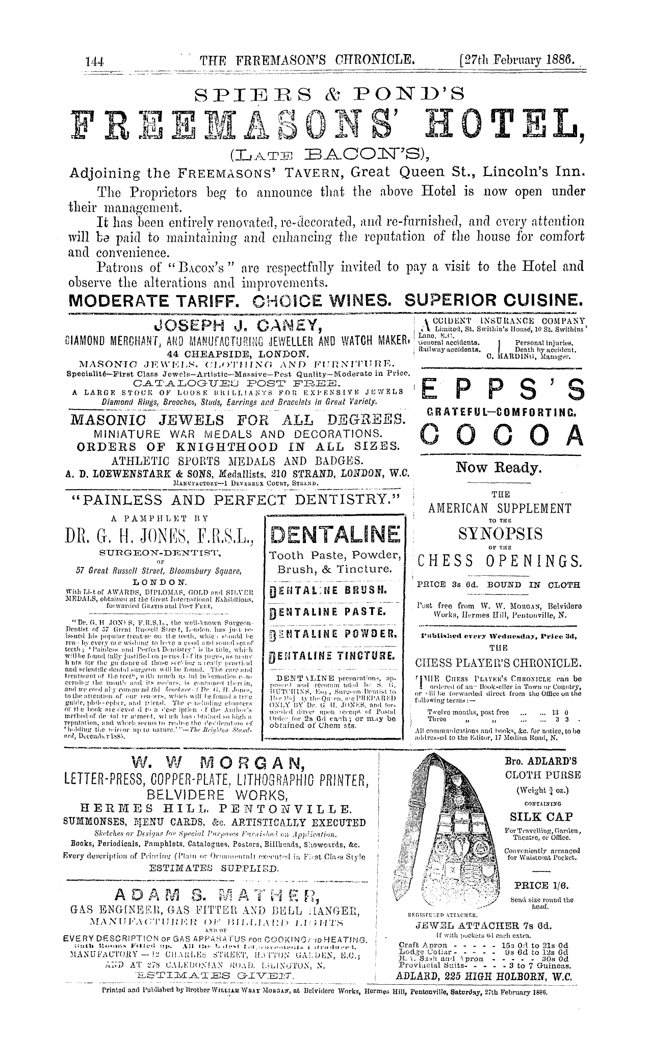 The Freemason's Chronicle: 1886-02-27 - Ad01602