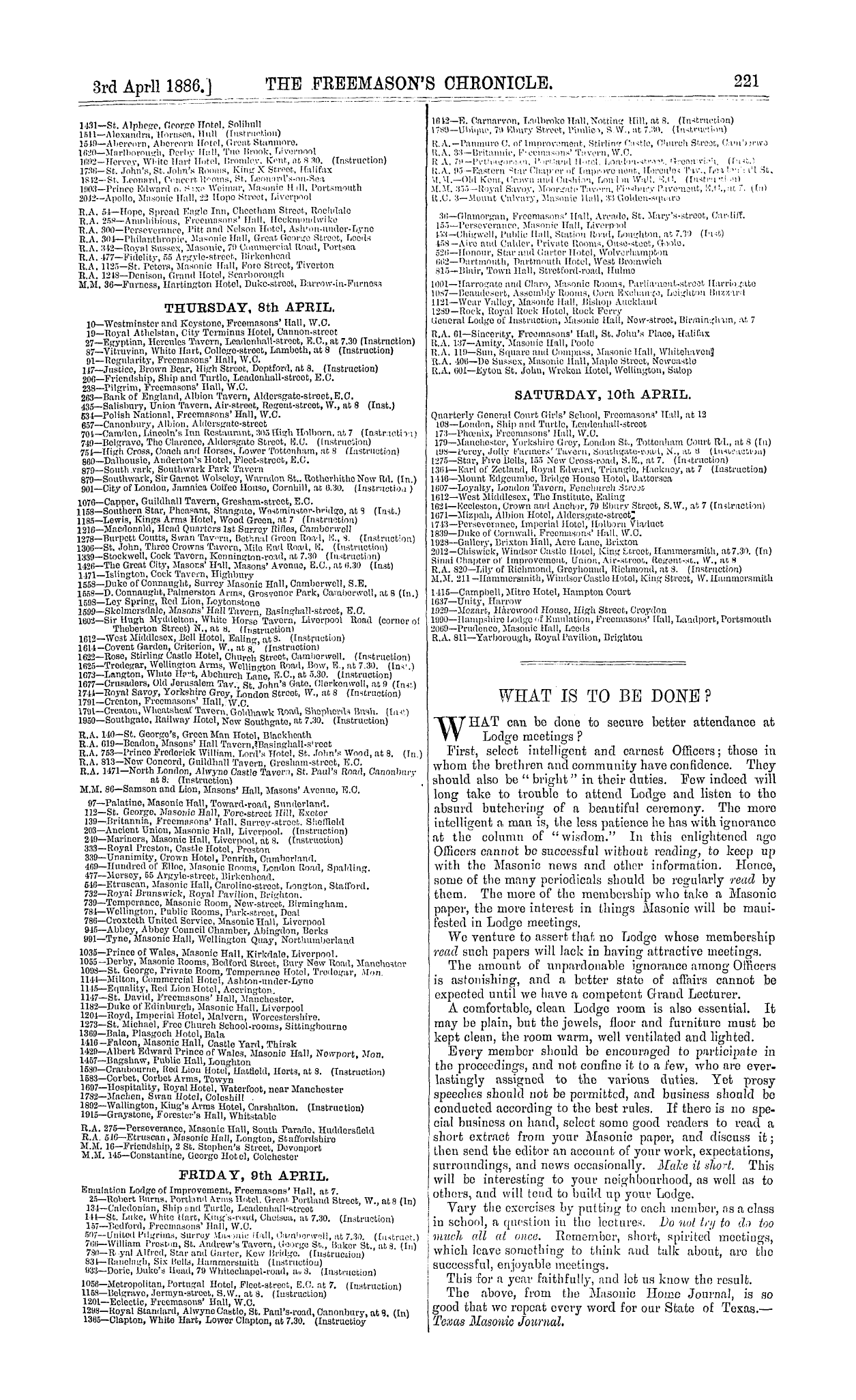 The Freemason's Chronicle: 1886-04-03 - Diary For The Week.