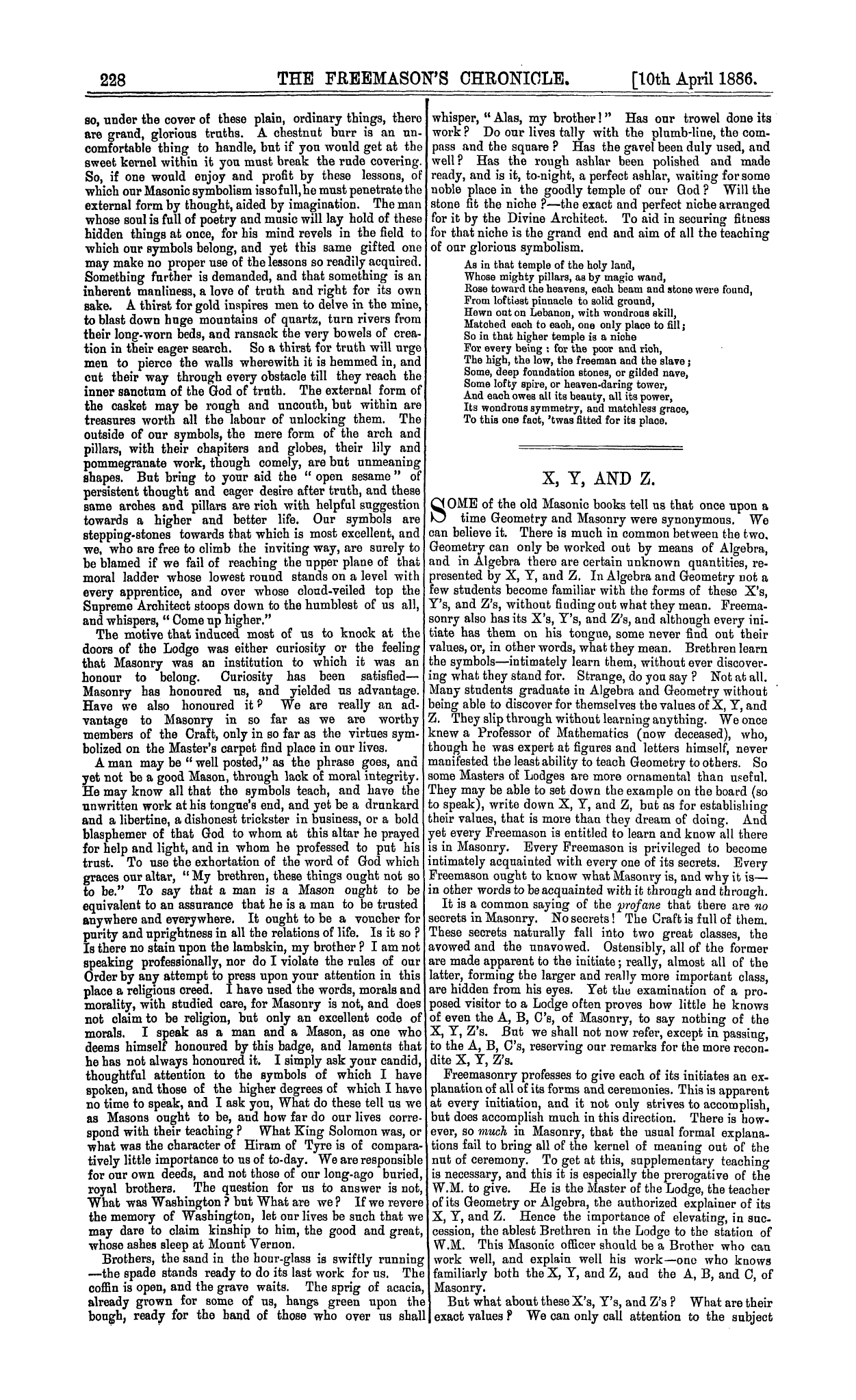 The Freemason's Chronicle: 1886-04-10 - Symbols.