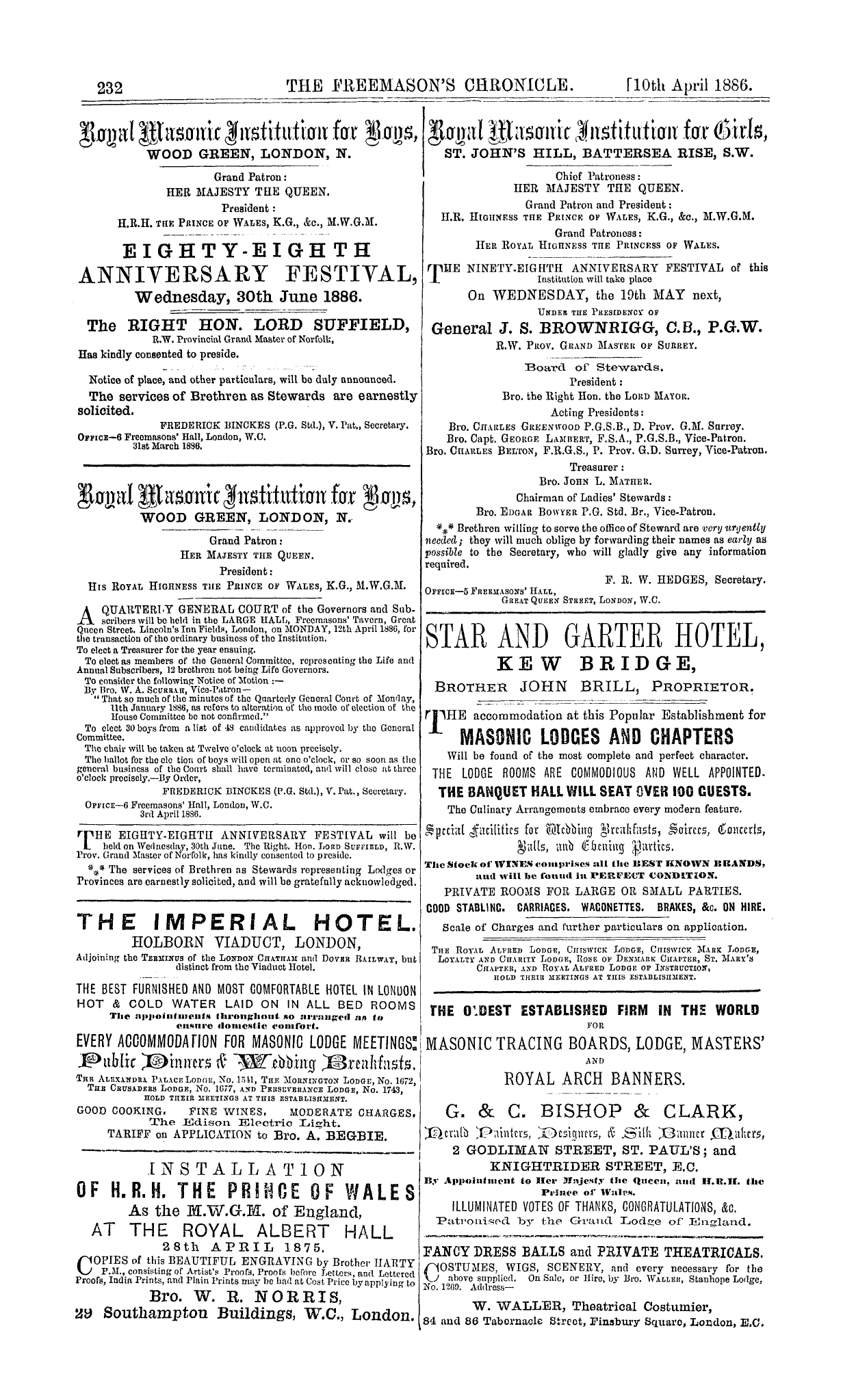 The Freemason's Chronicle: 1886-04-10 - Ad00805