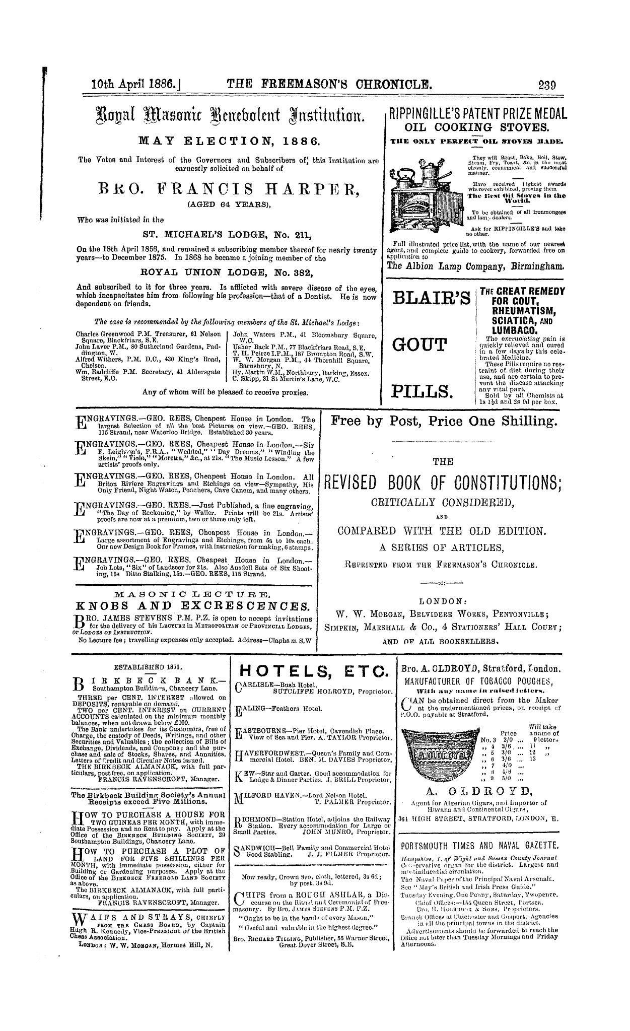 The Freemason's Chronicle: 1886-04-10 - Ad01504