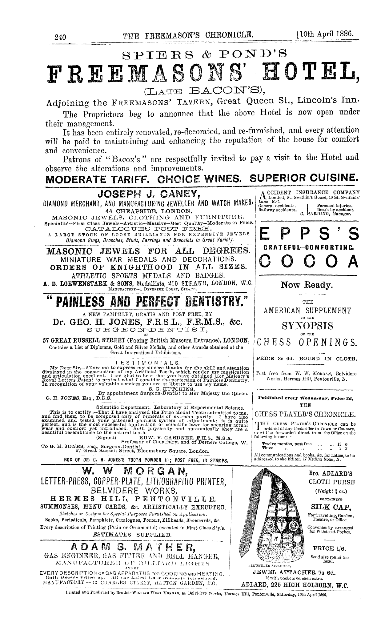 The Freemason's Chronicle: 1886-04-10 - Ad01603