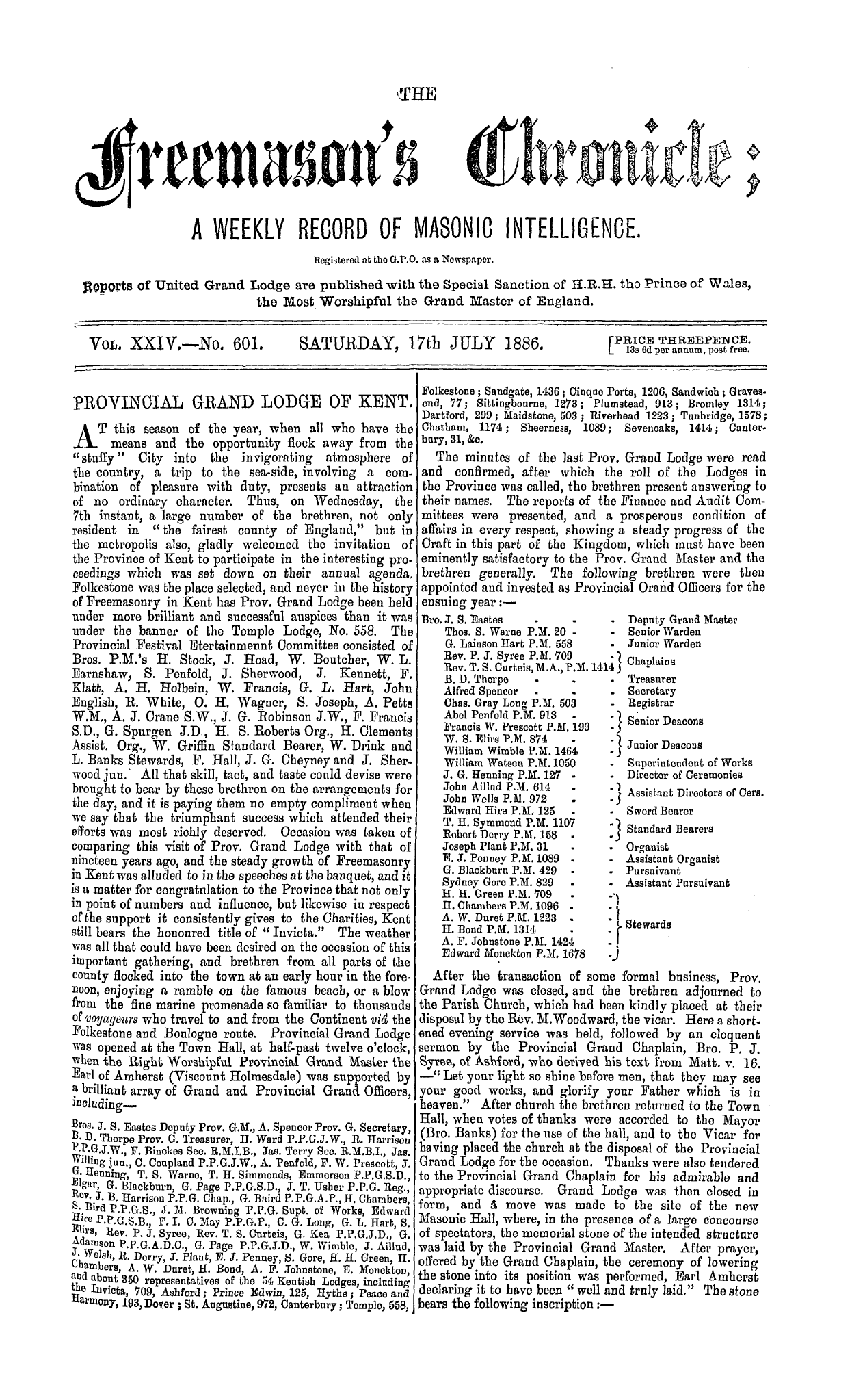 The Freemason's Chronicle: 1886-07-17: 1